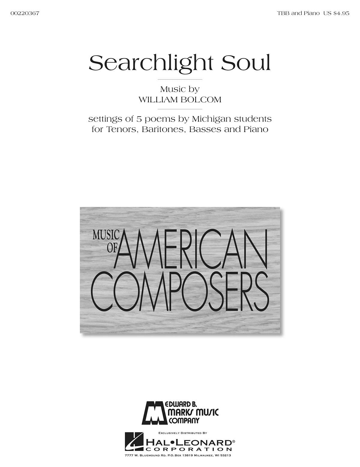 Searchlight Soul: Settings Of 5 Poems By Michigan Students,Used