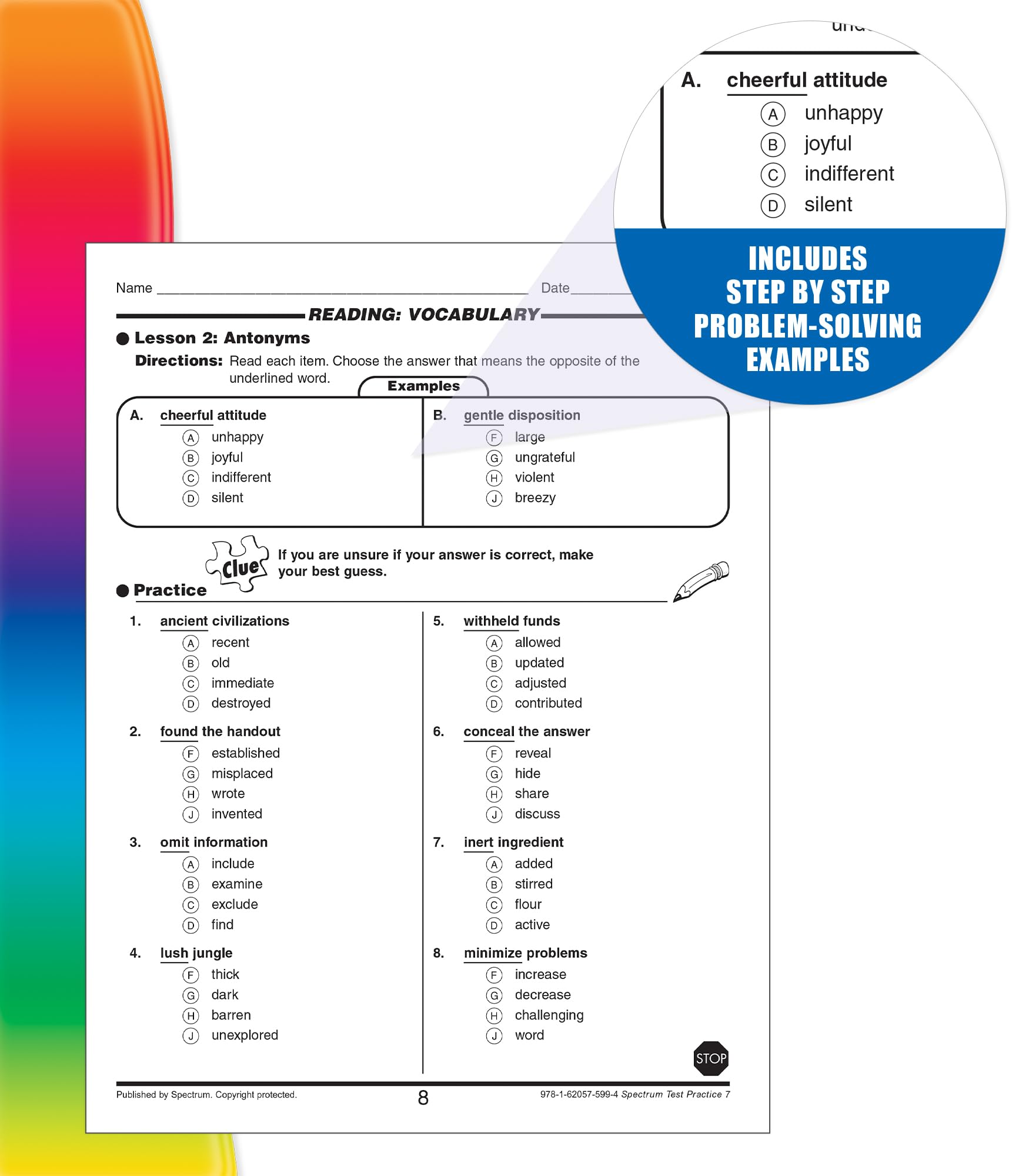 Spectrum Test Practice 7th Grade Workbooks All Subjects, Math, Language Arts, Reading Comprehension, Grammar, Spelling, Vocabula,Used