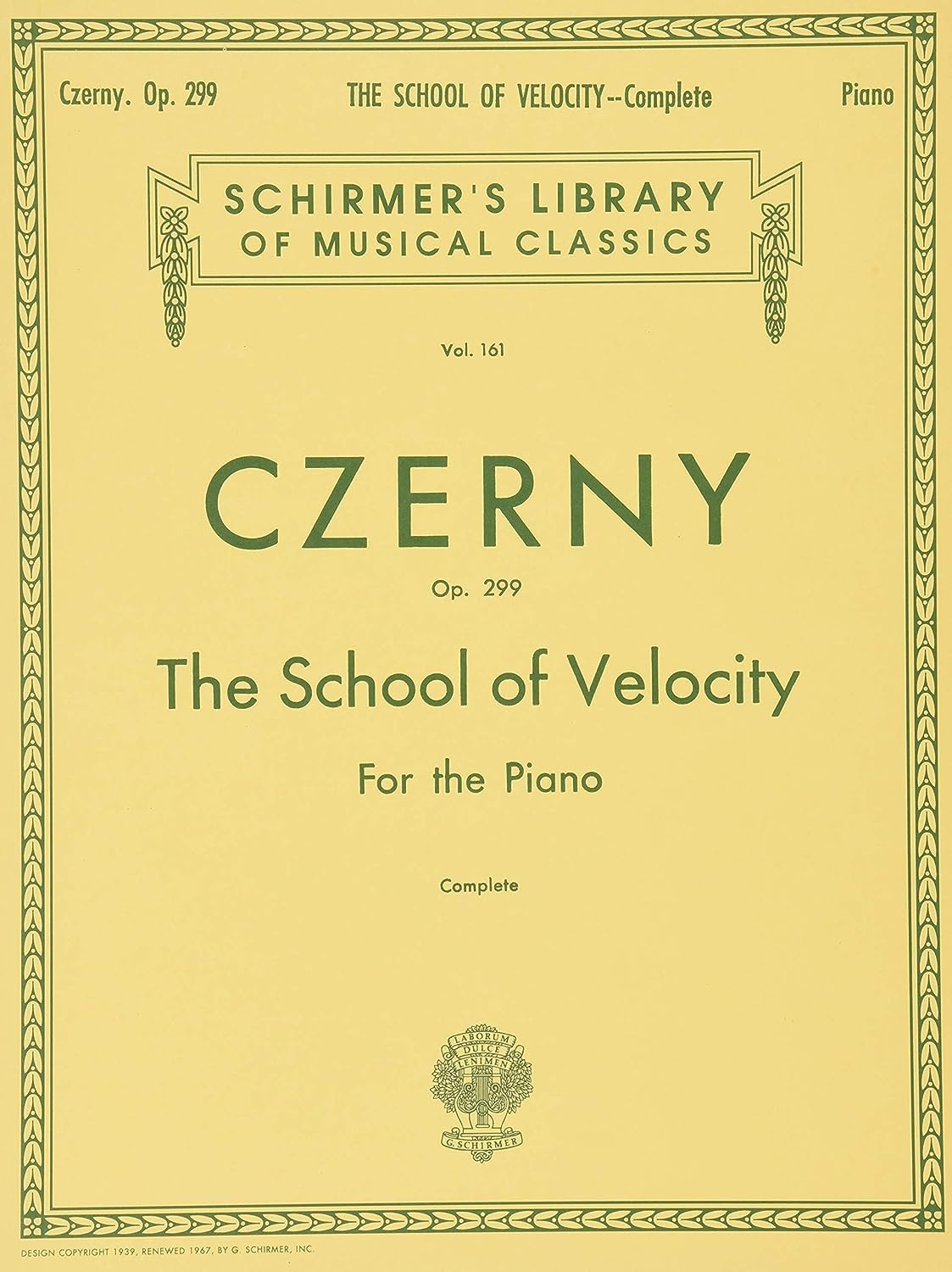 The School of Velocity, Op. 299 (Complete): For The Piano (Schirmer's Library of Musical Classics Vol. 161),Used