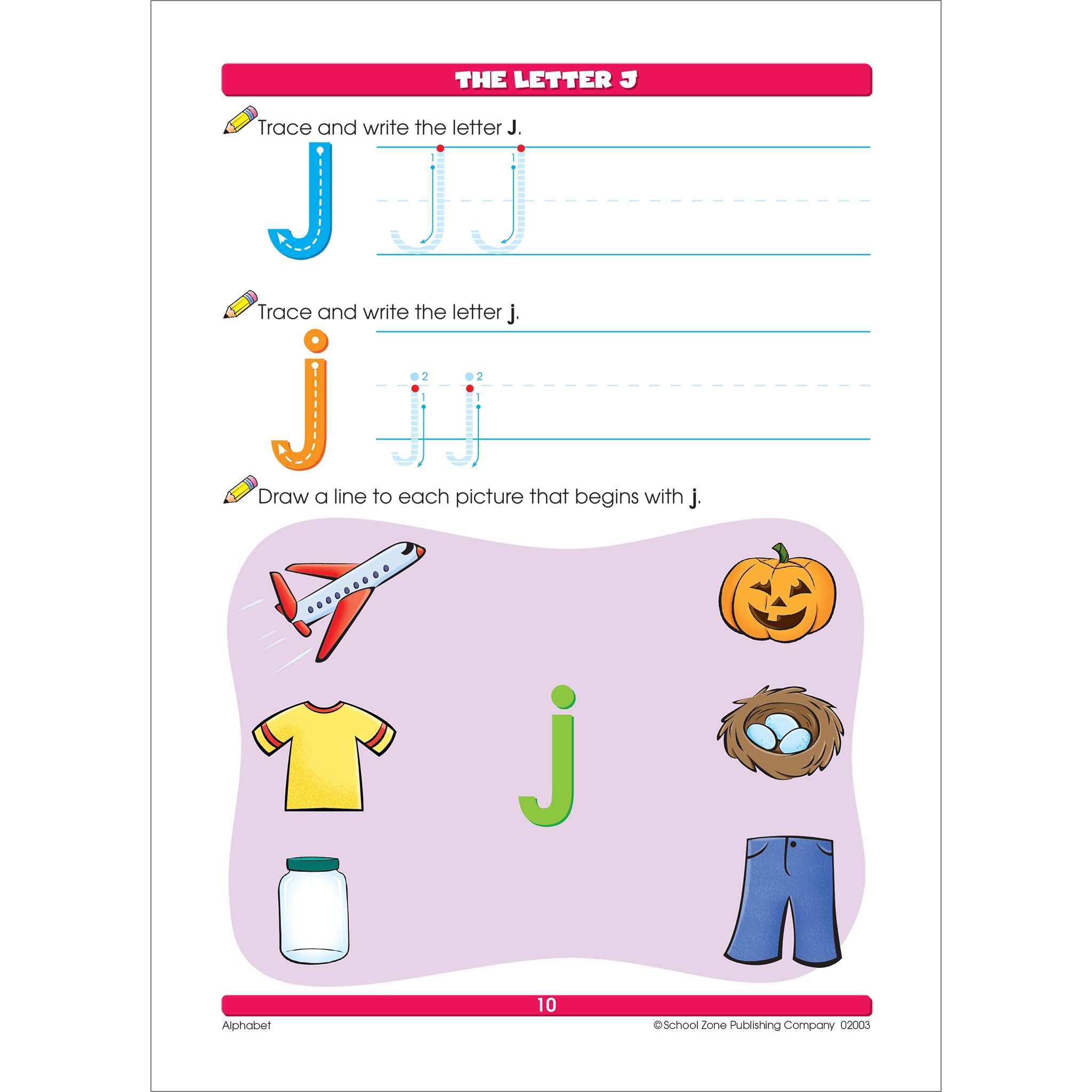 School Zone Alphabet Workbook 32 Pages, Ages 5 To 7, Kindergarten To 1St Grade, Abcs, Letters, Letter Word & Object Associat,Used