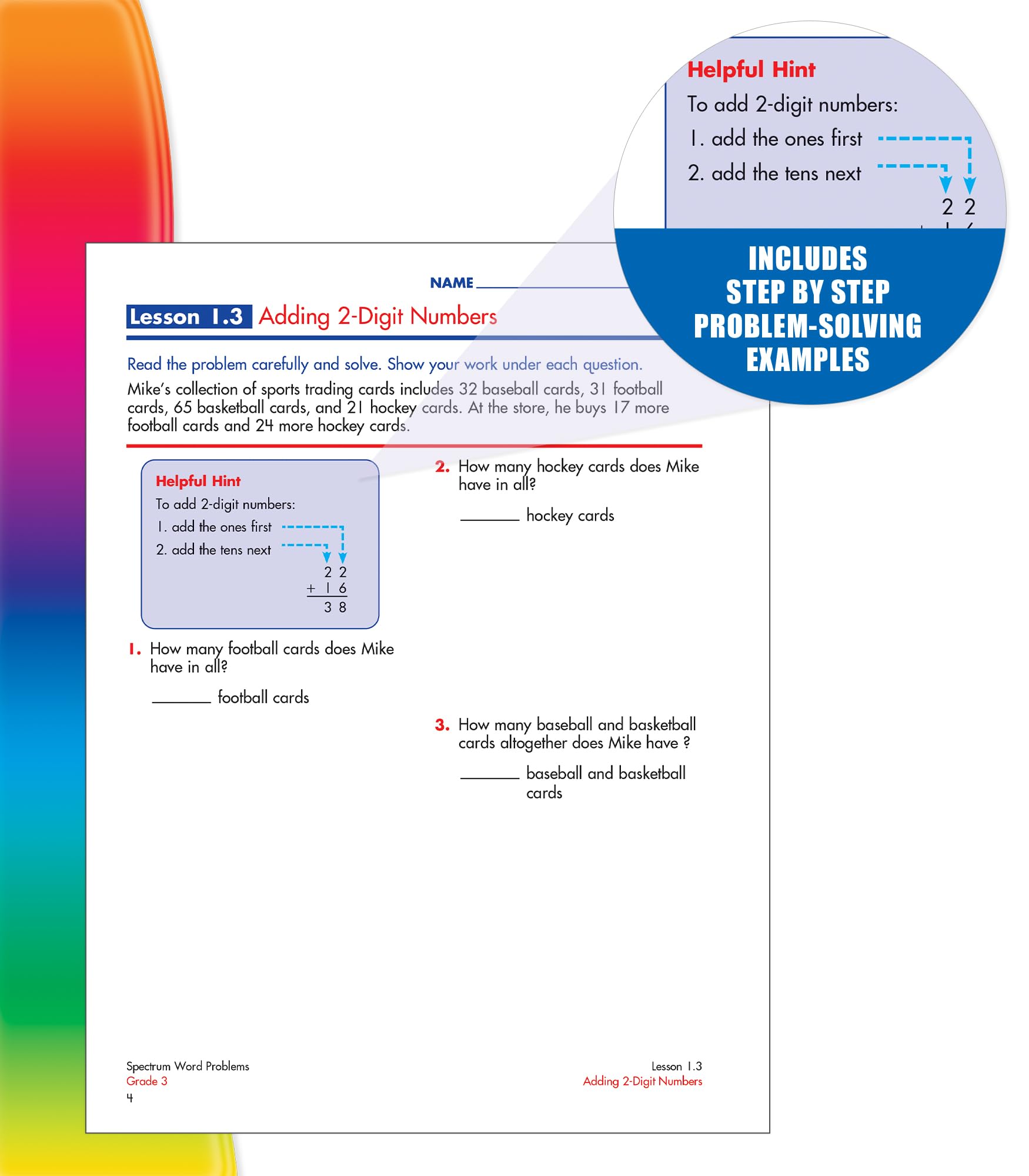 Spectrum Word Problems 3Rd Grade Math Workbook, Geometry, Algebra Prep, Fractions, Telling Time, Money, And More Mathematics, Cl,Used