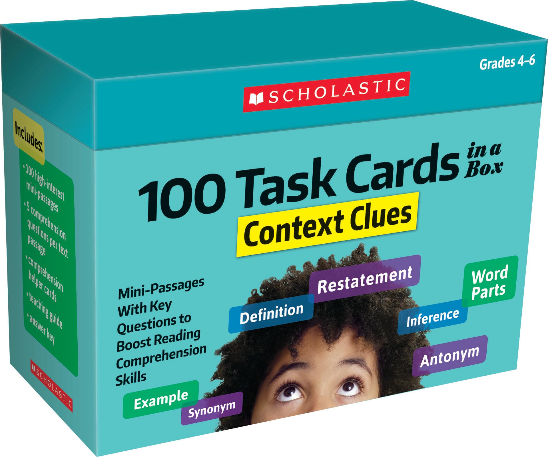 100 Task Cards In A Box: Context Clues: Minipassages With Key Questions To Boost Reading Comprehension Skills-new