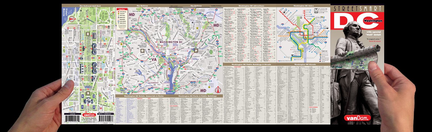 StreetSmart Washington DC by VanDam  Laminated City Street pocket map with all museums, sights, monuments, government building,Used