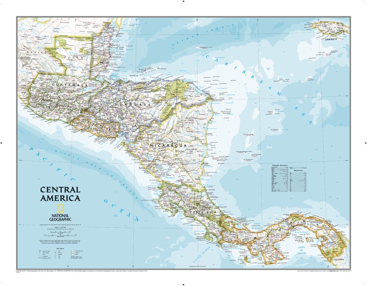 National Geographic: Central America Classic Wall Map (28.75 X 22.25 Inches) (National Geographic Reference Map),New