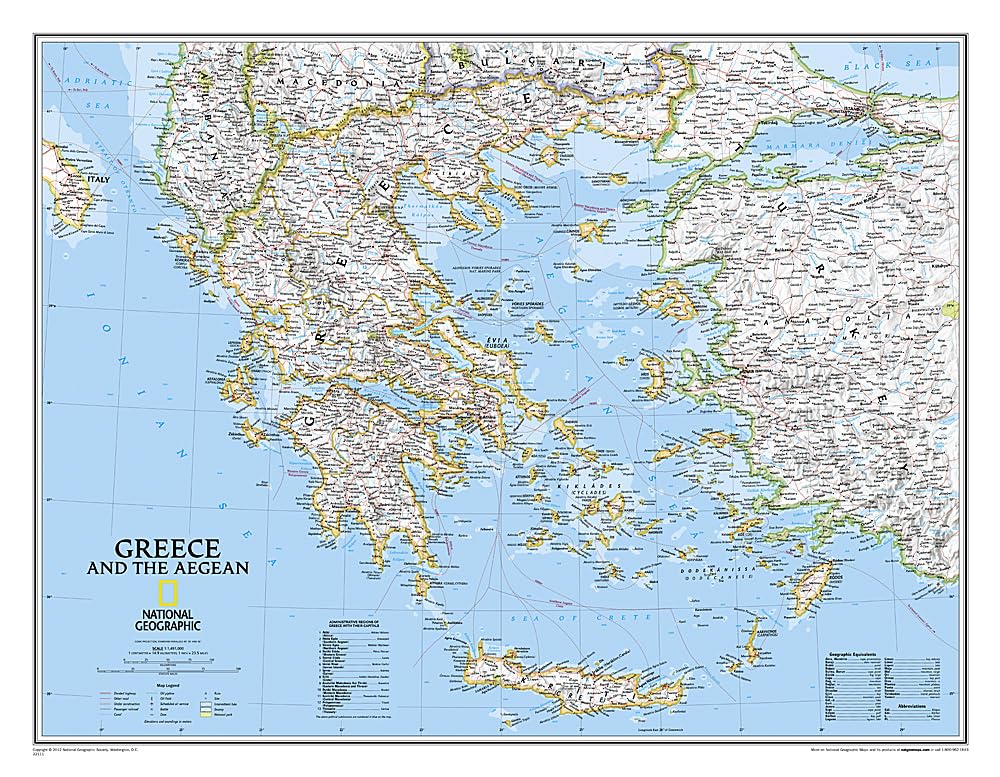National Geographic Greece Wall Map Classic Laminated (30.25 x 23.5 in) (National Geographic Reference Map),Used