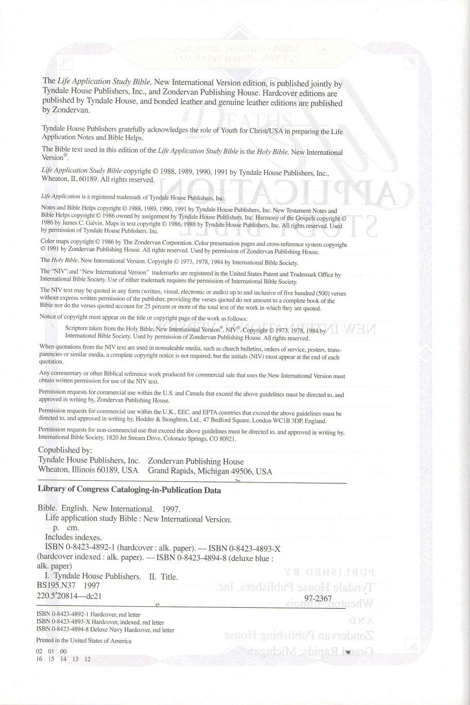 Life Application Study Bible: NIV84,Used