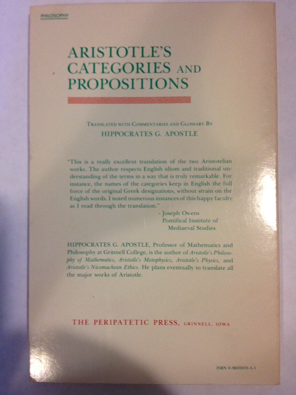 Aristotle's Categories and Propositions (De Interpretatione),Used