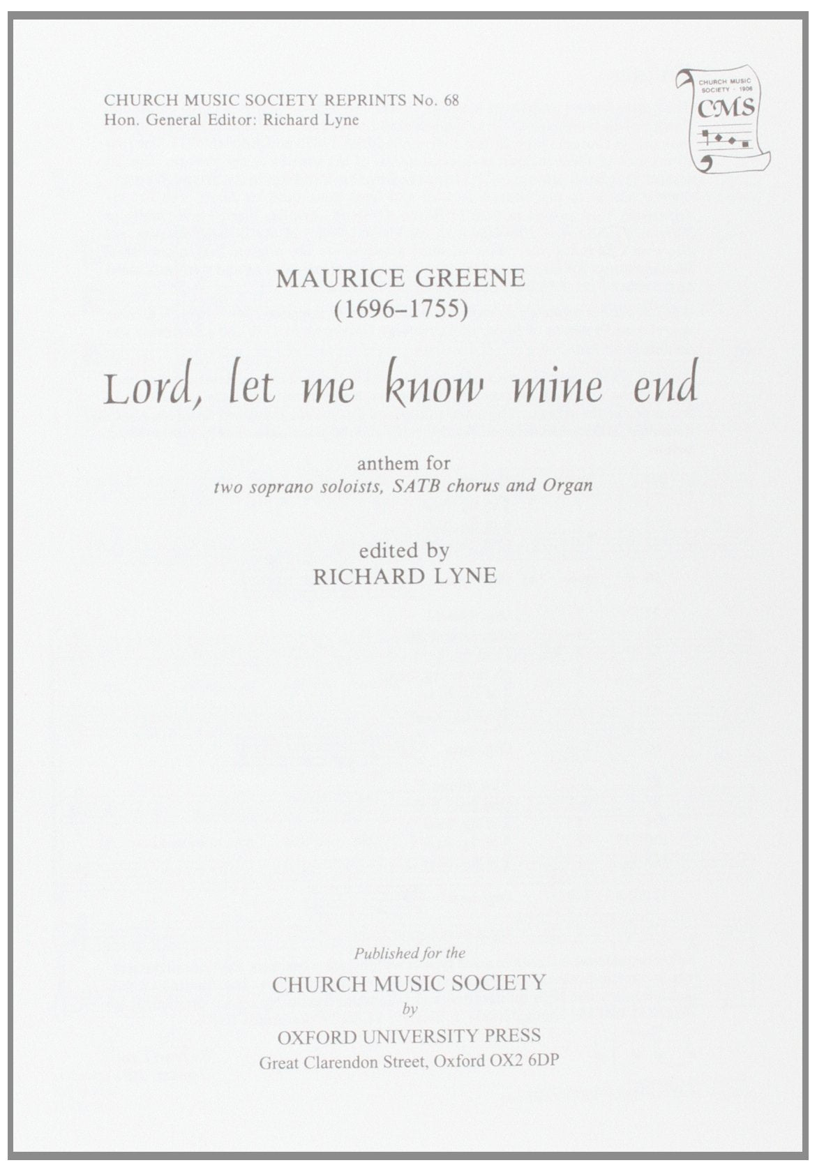 Lord, let me know mine end (Church Music Society publications),Used