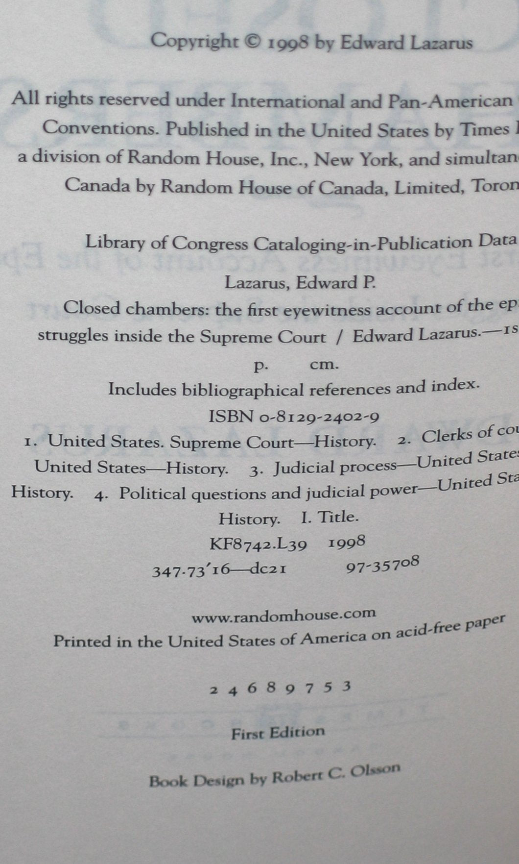Closed Chambers: The First Eyewitness Account Of The Epic Struggles Inside The Supreme Court,New