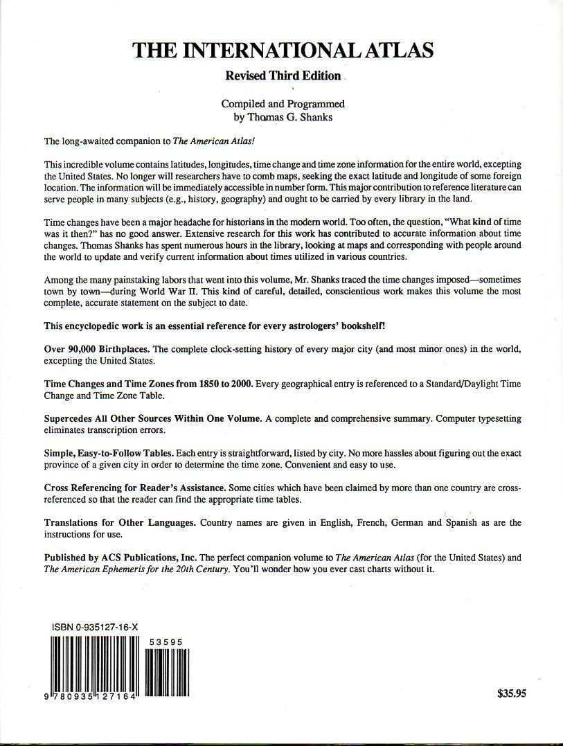 International Atlas, Revised: World Latitudes, Longitudes, and Time Changes (19910503),Used