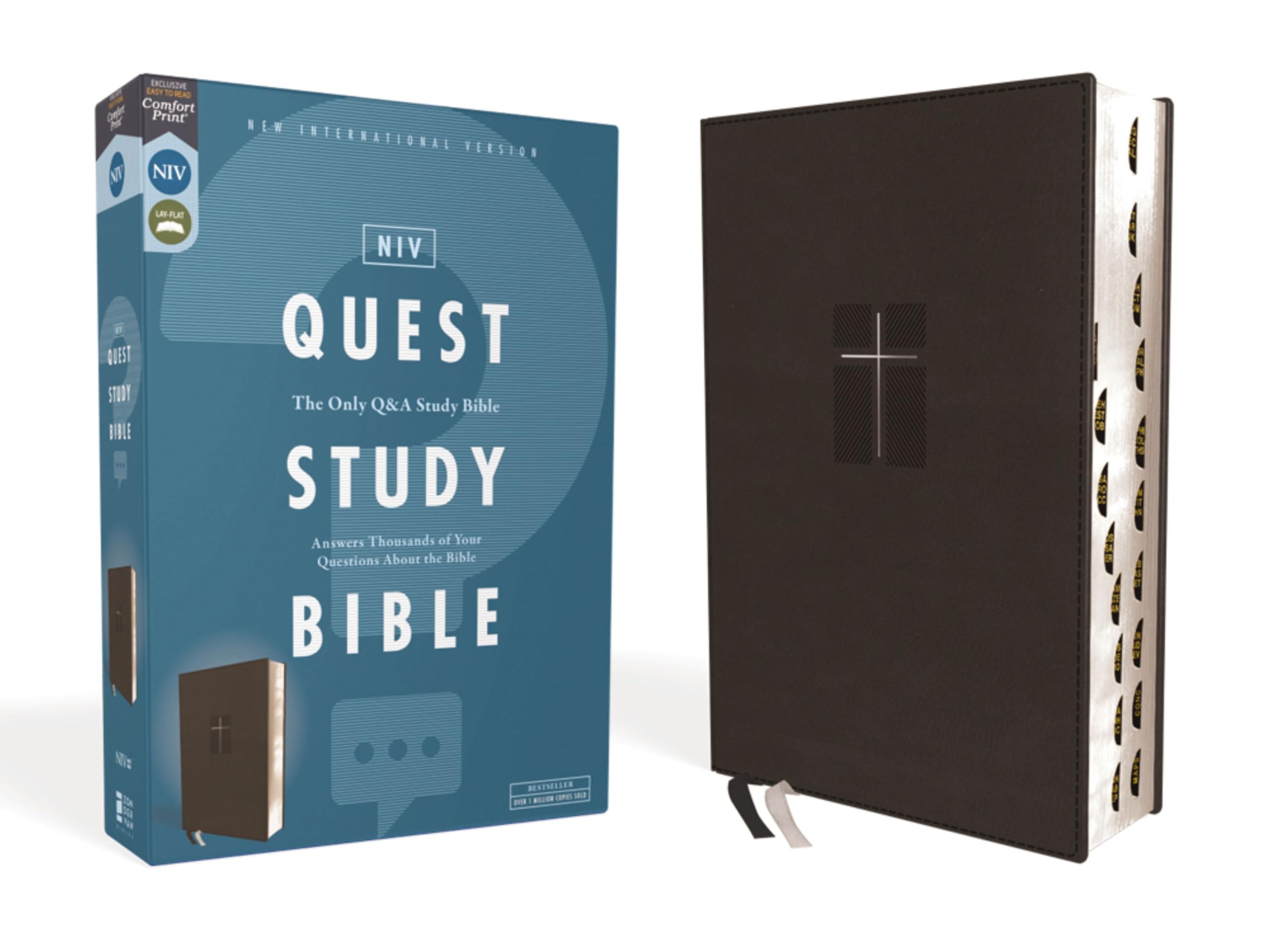 NIV, Quest Study Bible, Leathersoft, Black, Thumb Indexed, Comfort Print: The Only Q and A Study Bible,Used