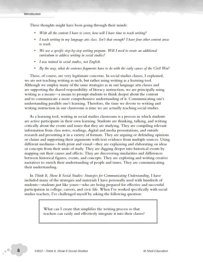 Think It, Show It Social Studies: Strategies for Communicating Understanding  Teacher Resource Provides Strategies to Develop C,Used