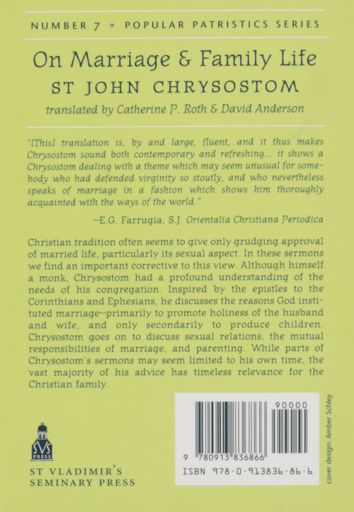On Marriage And Family Life (Popular Patristics) (English And Ancient Greek Edition),Used