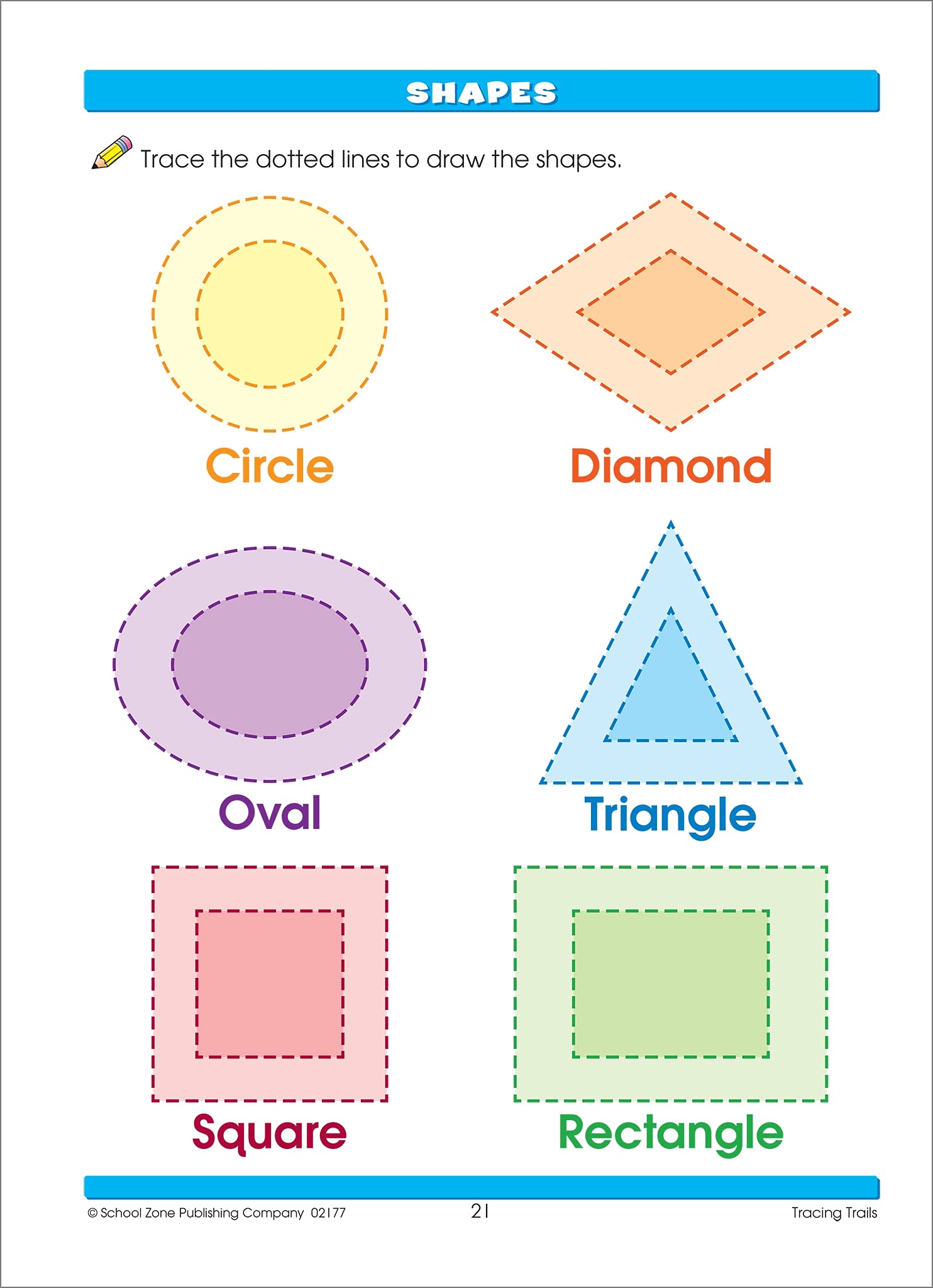 School Zone Tracing Trails Workbook 32 Pages, Ages 3 To 5, Preschool, Prewriting, Intro To Shapes, Alphabet, Numbers, And M,Used