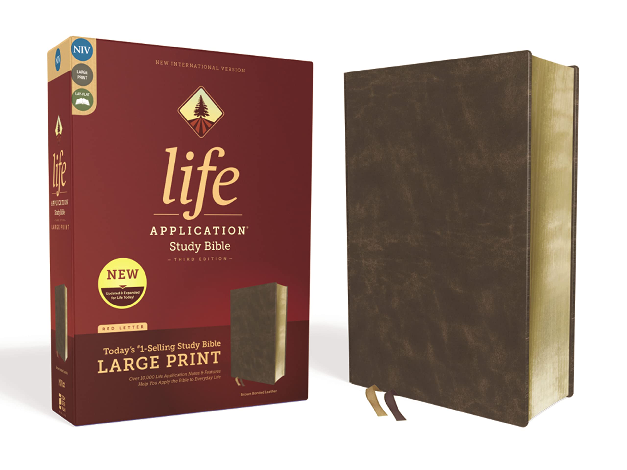 Niv, Life Application Study Bible, Third Edition, Large Print, Bonded Leather, Brown, Red Letter