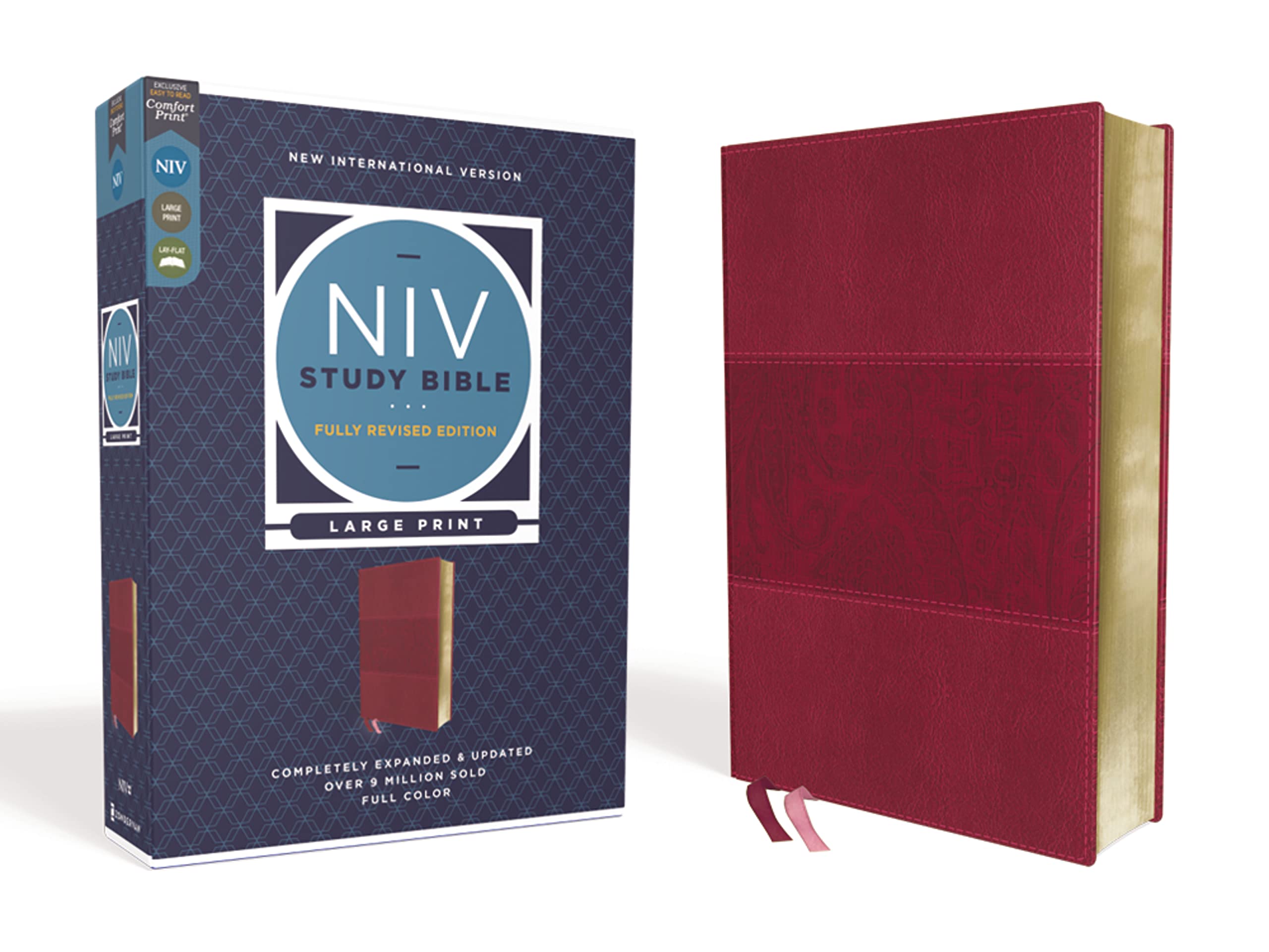 Niv Study Bible, Fully Revised Edition (Study Deeply. Believe Wholeheartedly.), Large Print, Leathersoft, Burgundy, Red Letter,