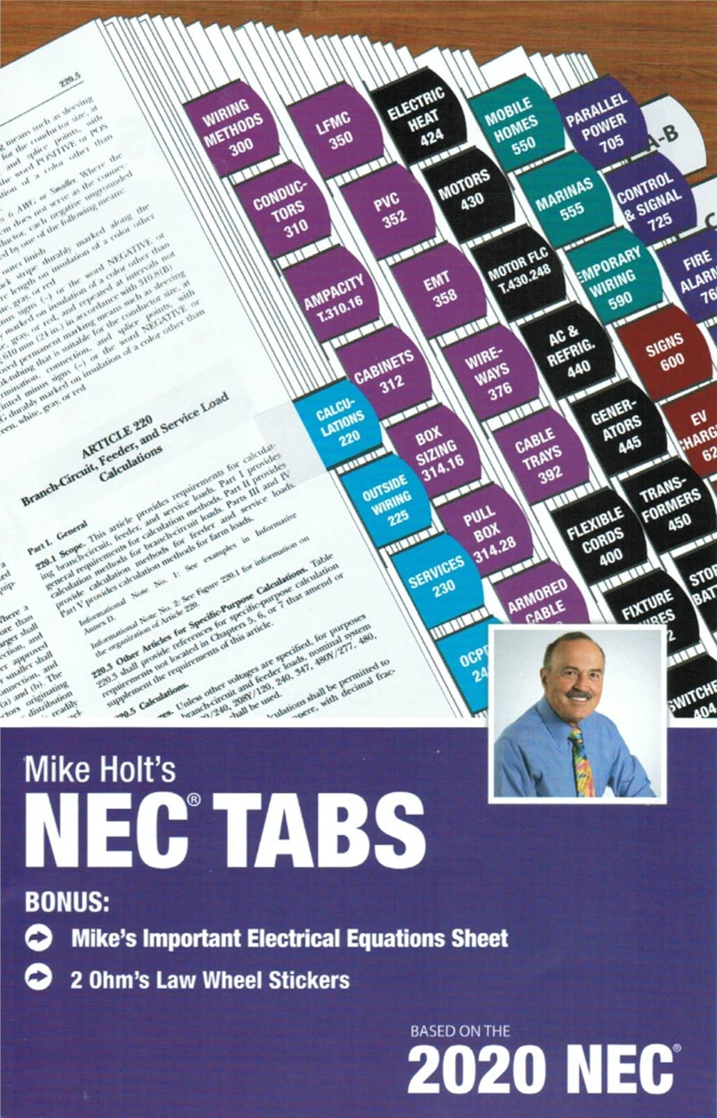 2020 Mike Holt's NEC Tabs (Color Coded) with 2 Ohm's Law Stickers and Electrical Equations Poster 2020 Edition,New