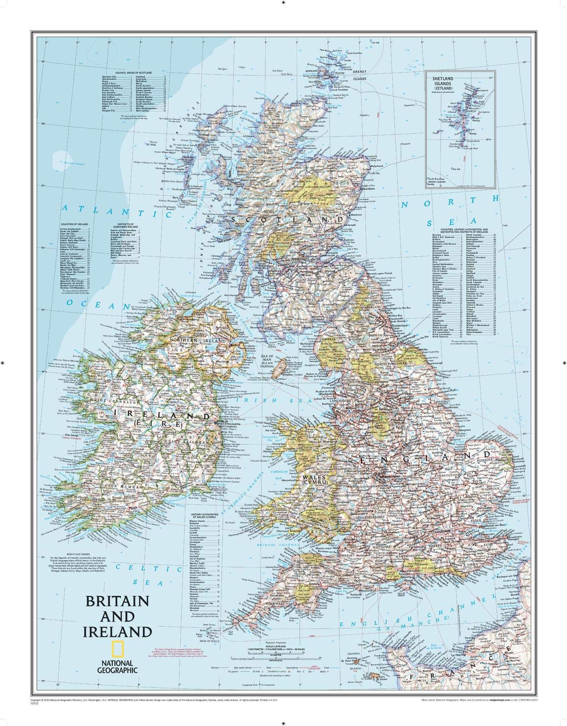 National Geographic Britain and Ireland Wall Map  Classic  Laminated (23.5 x 30.25 in) (National Geographic Reference Map),Used