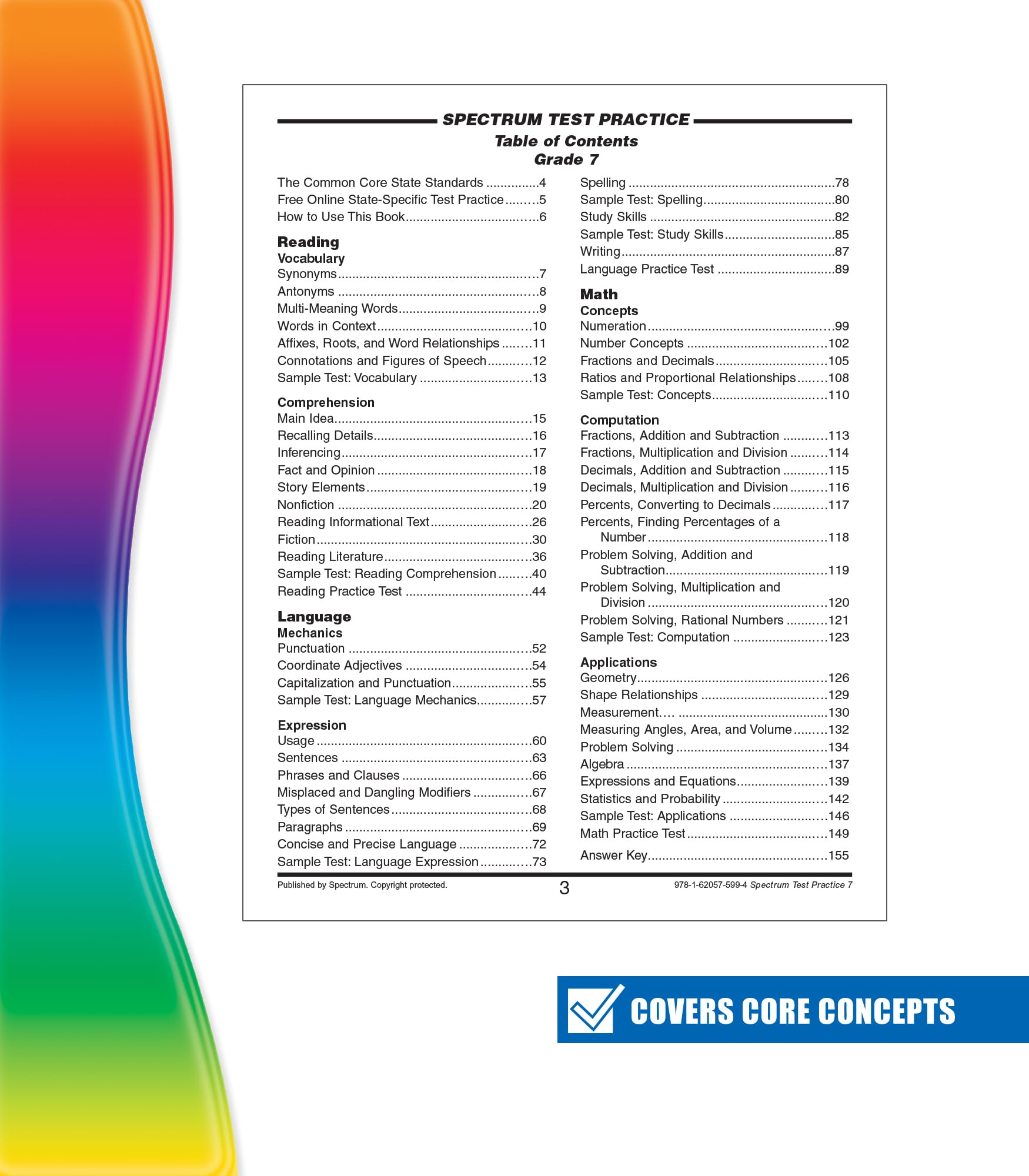 Spectrum Test Practice 7th Grade Workbooks All Subjects, Math, Language Arts, Reading Comprehension, Grammar, Spelling, Vocabula,Used