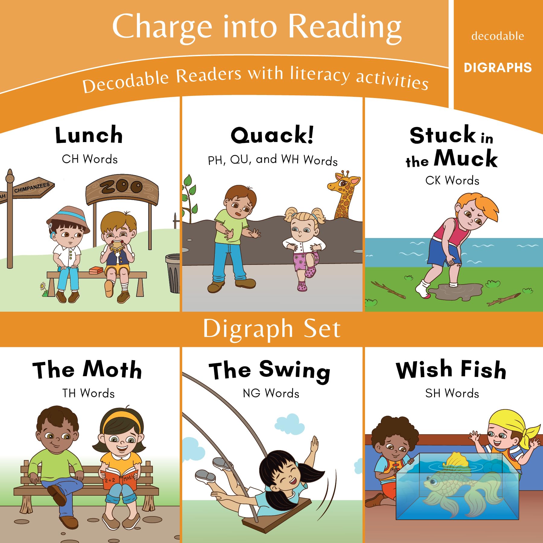 Charge Into Reading Decodable Books (Stage 3): 6 Digraph Decodable Readers To Help Kindergarten And First Grade Beginning Reader