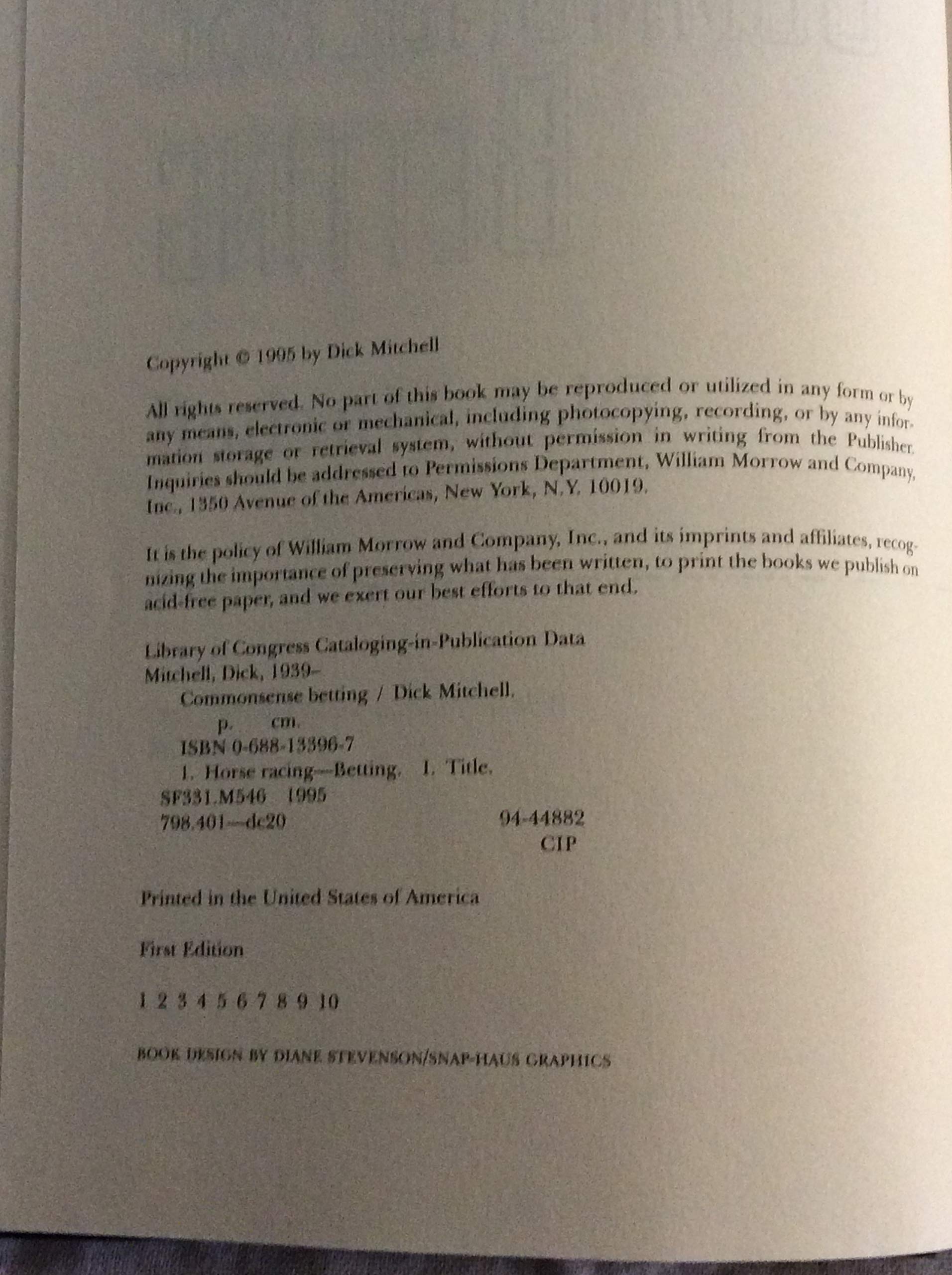 Commonsense Betting,New