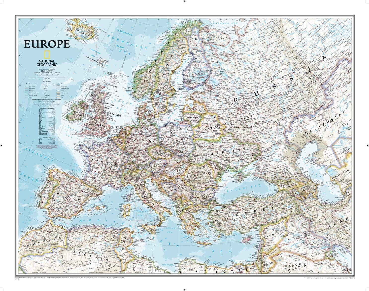 National Geographic: Europe Classic Wall Map  Laminated (30.5 x 23.75 inches) (National Geographic Reference Map),Used
