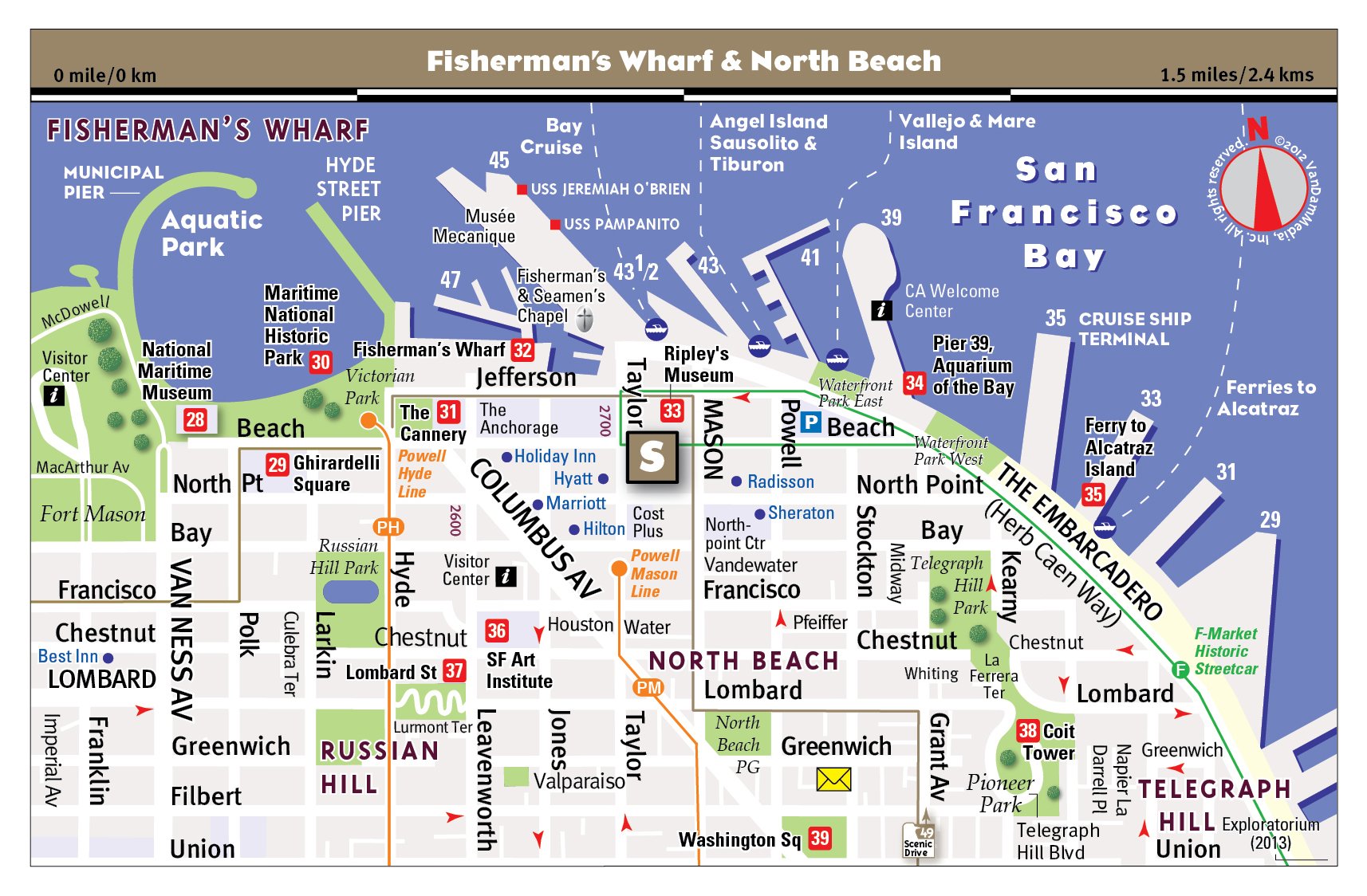 San Francisco PopUp Map by VanDam Laminated popup map of San Francisco, CA and the Bay AREA with all attractions, museums, s,Used