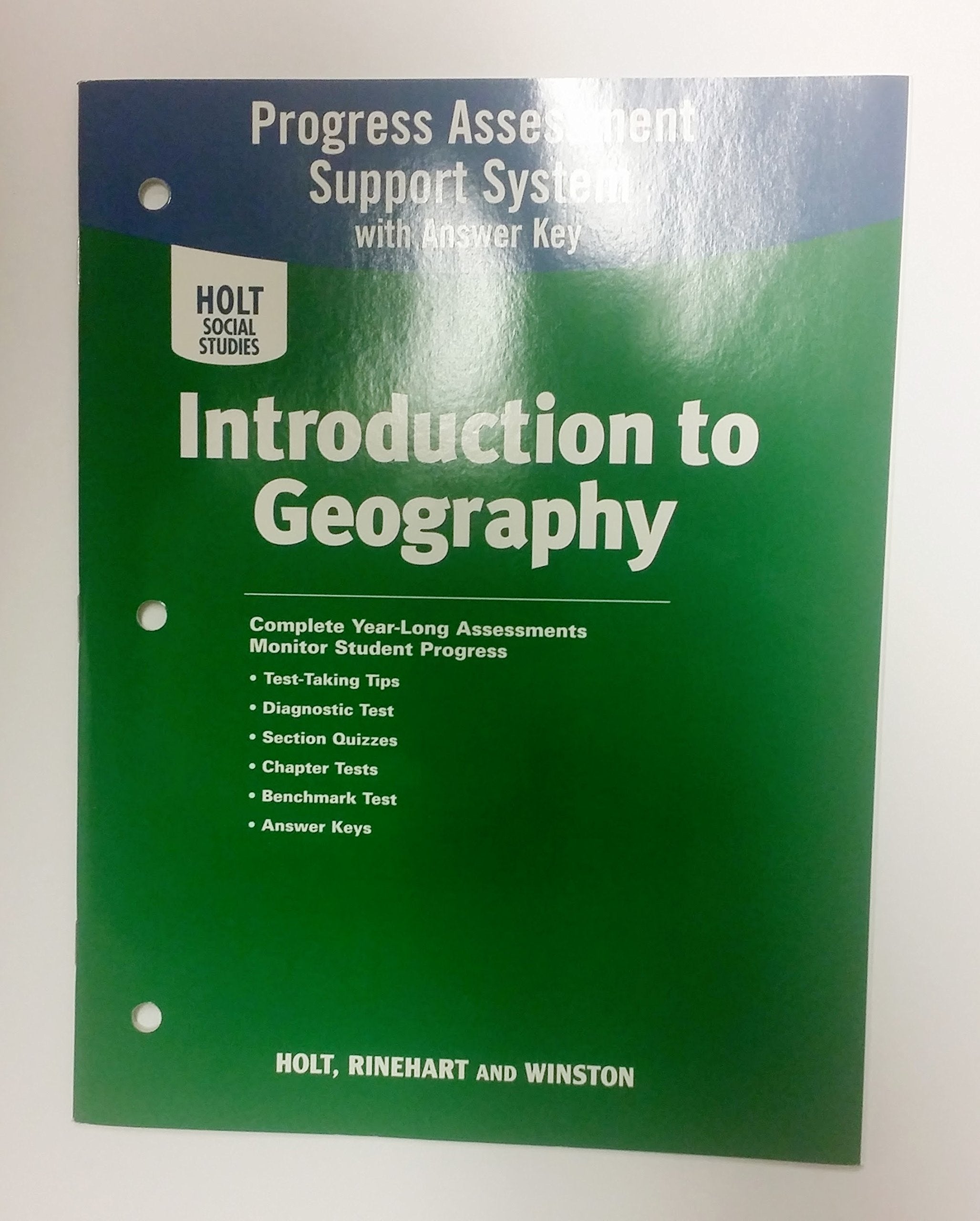 Holt Social Studies Progress Assessment Support System with Answer Key, World Geography,Used