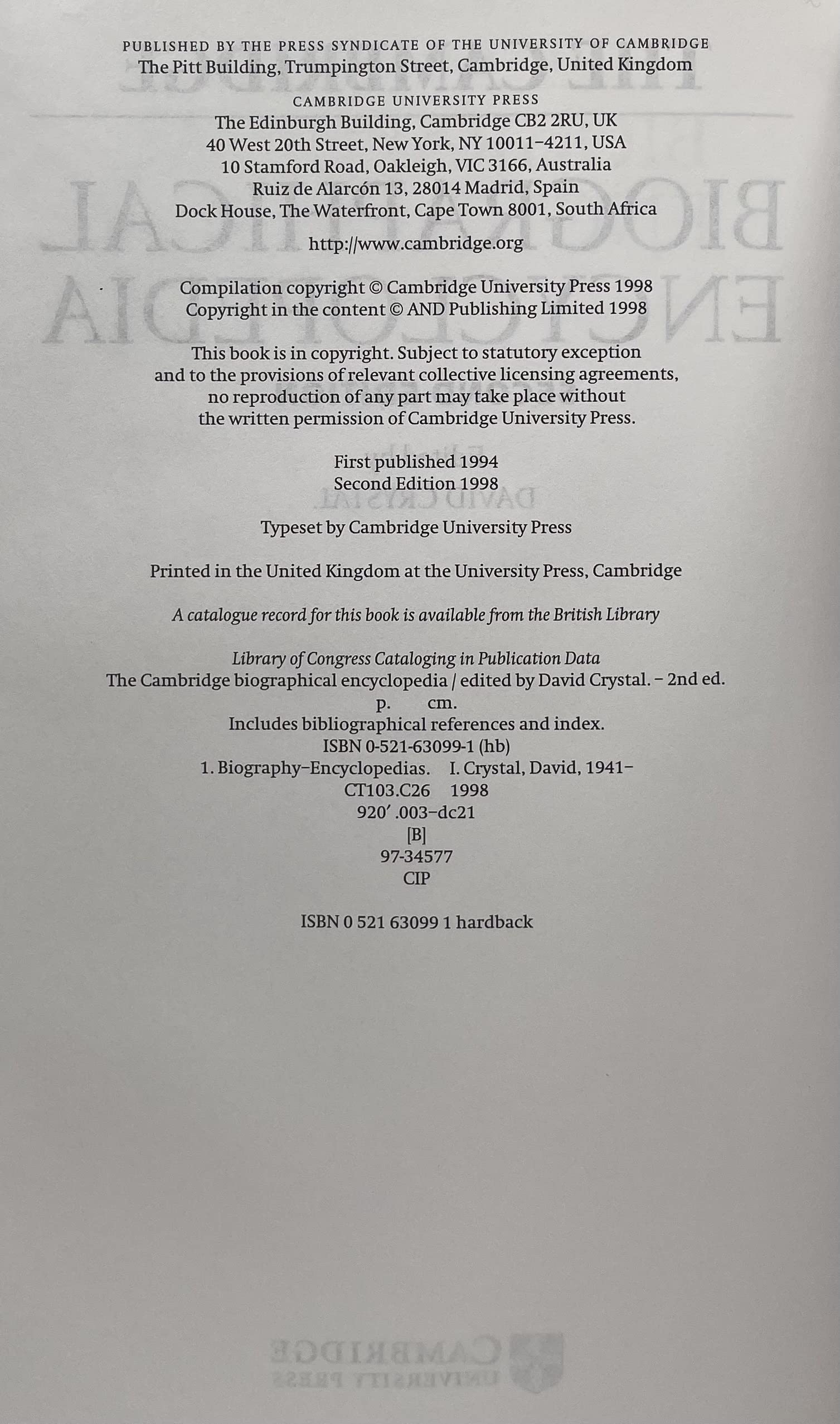 The Cambridge Biographical Encyclopedia,Used