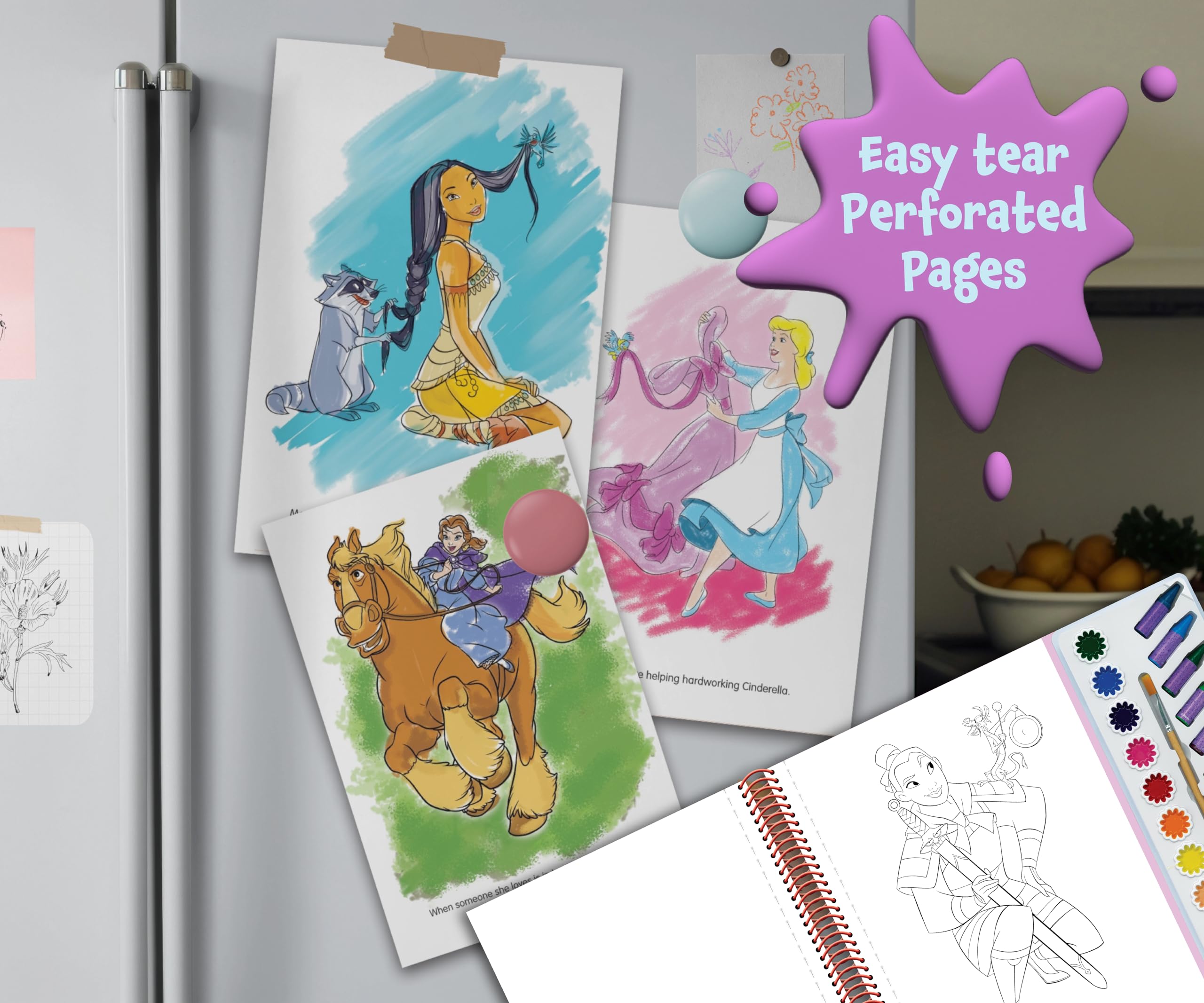 Phidal Disney Princess Deluxe Poster Paint & Color with 80 Coloring Pages, 10 Water Color Paints and 12 Crayons for Kids and,Used
