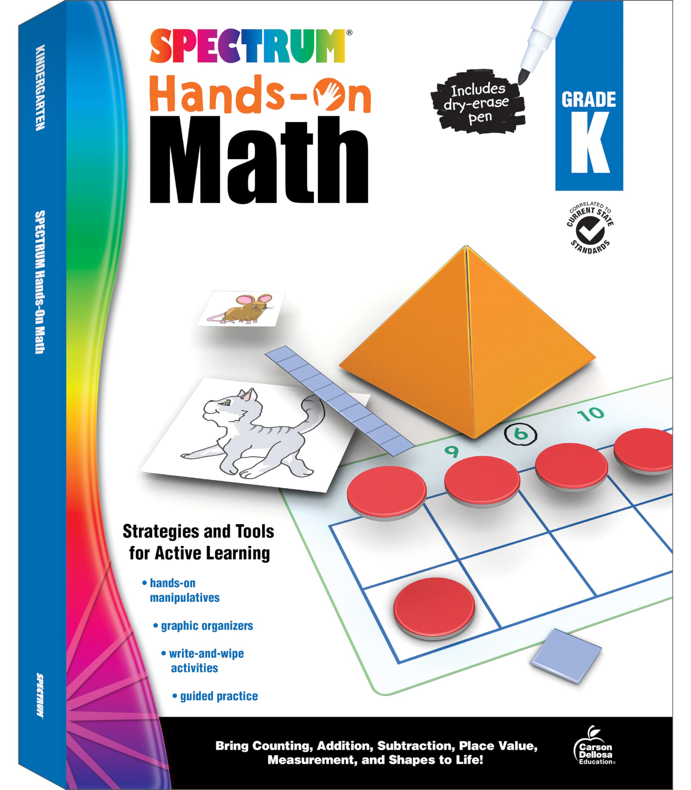 Spectrum Handson Math Kindergarten Workbooks, Activity Book for Kids Ages 5 to 6 With Manipulatives and Dry Erase Activities Co,Used