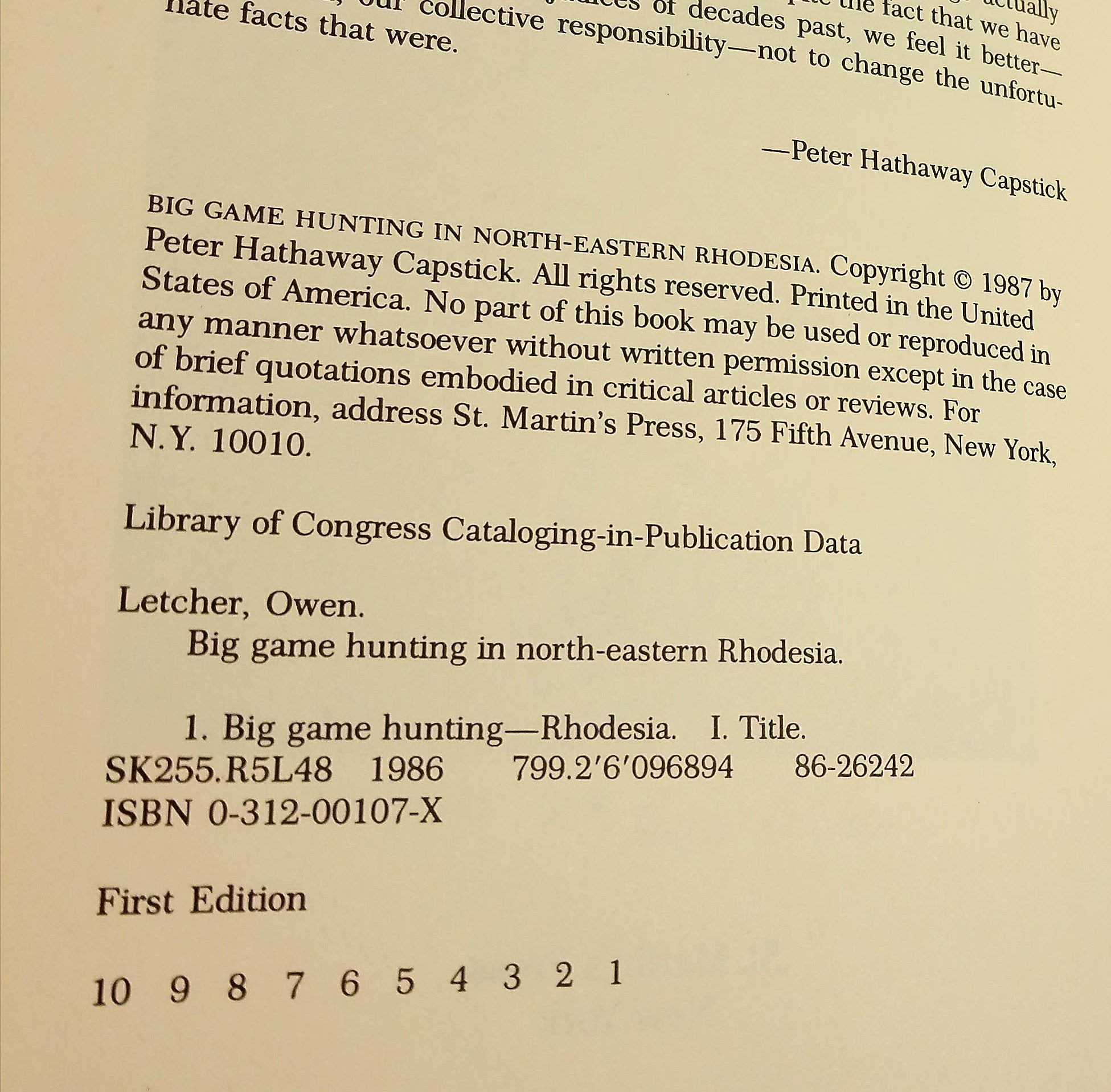 Big Game Hunting in NorthEastern Rhodesia (The Peter Capstick Library),Used