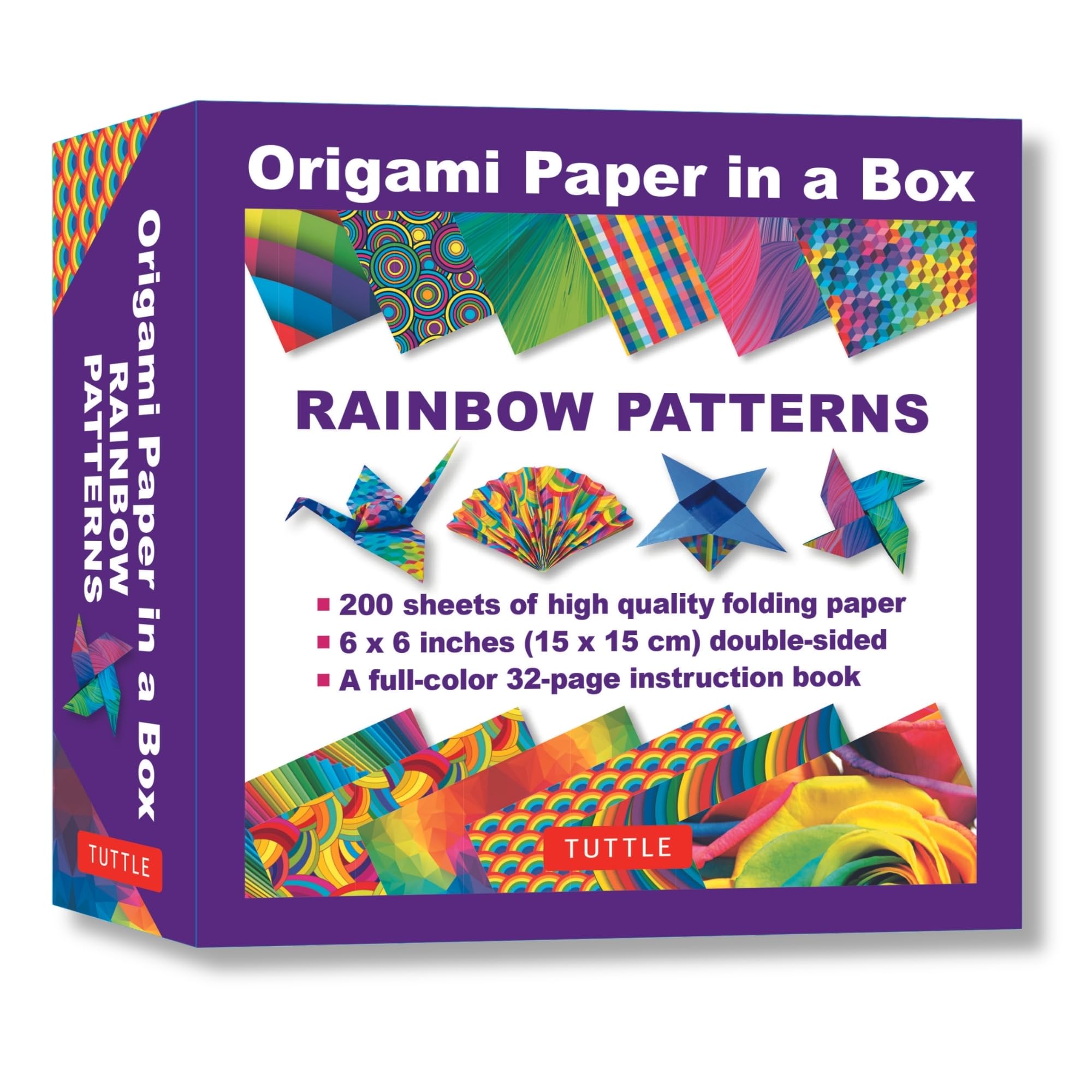 Origami Paper In A Box Rainbow Patterns: 200 Sheets Of Tuttle Origami Paper: 6X6 Inch Origami Paper Printed With 12 Different ,New