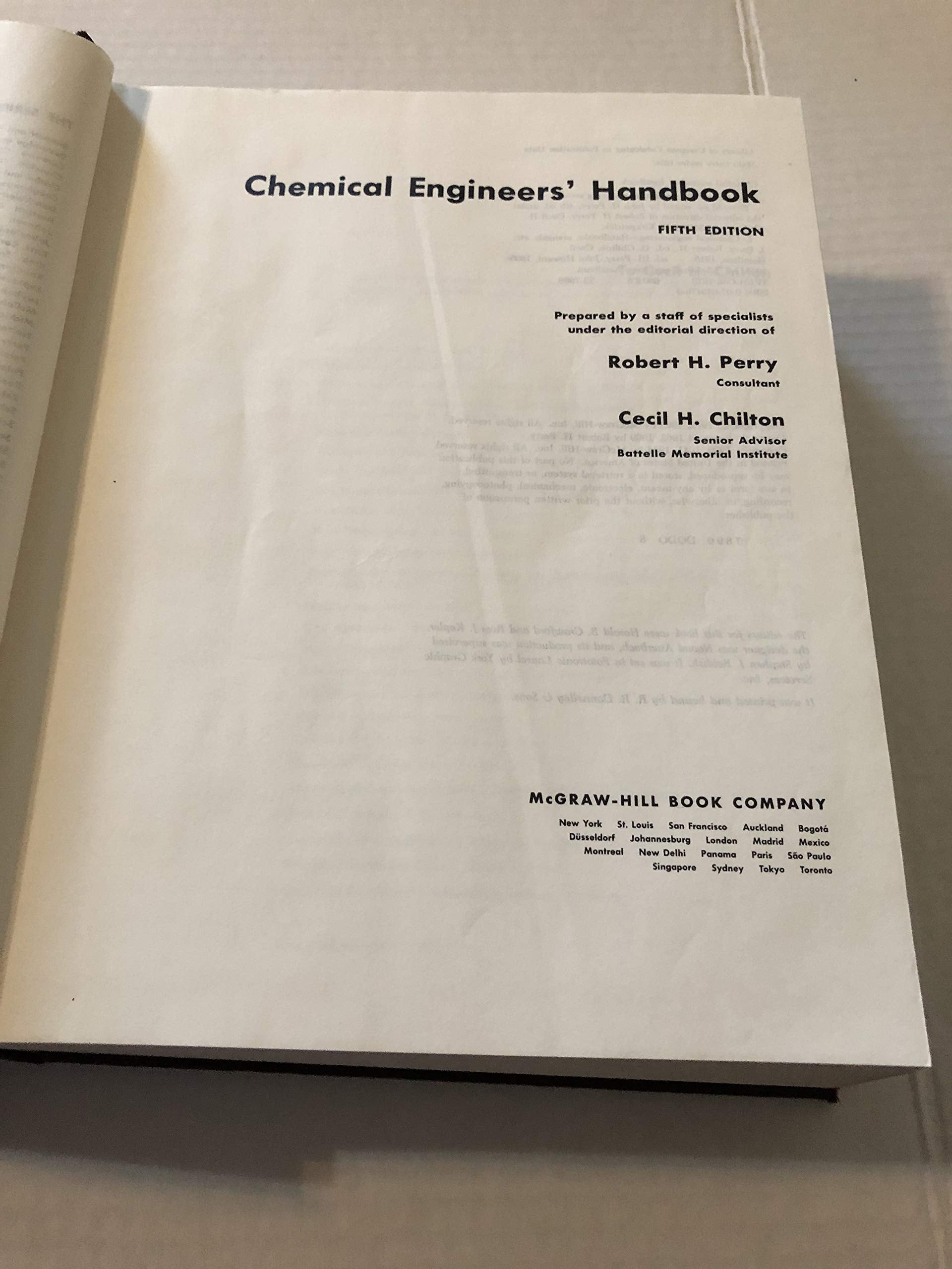 Chemical Engineers' Handbook (Mcgrawhill Chemical Engineering Series),Used