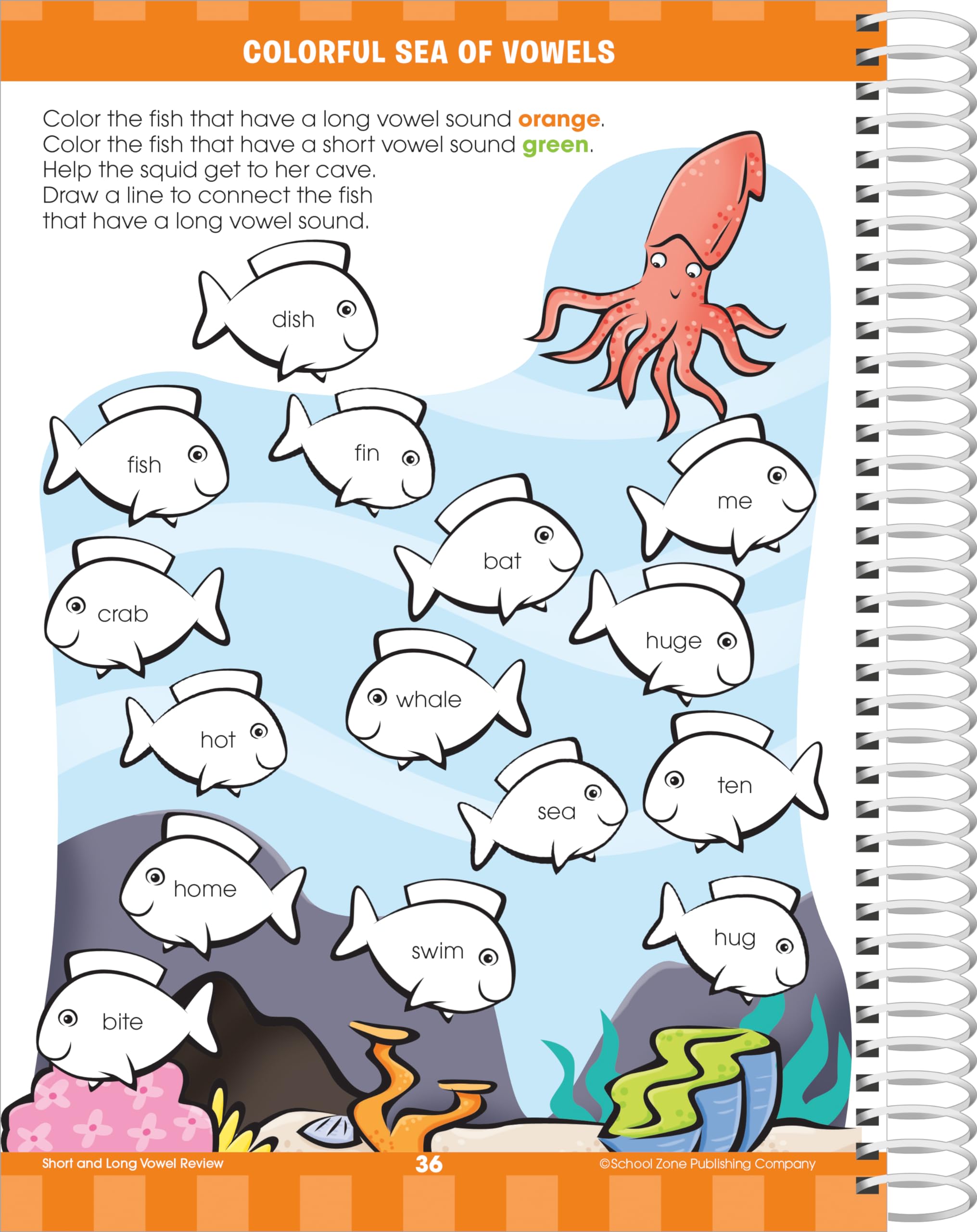 School Zone Big First Grade Workbook 320 Spiral Pages, Ages 6 to 7, 1st Grade, Reading, Parts of Speech, Basic Math, Word Pr,New