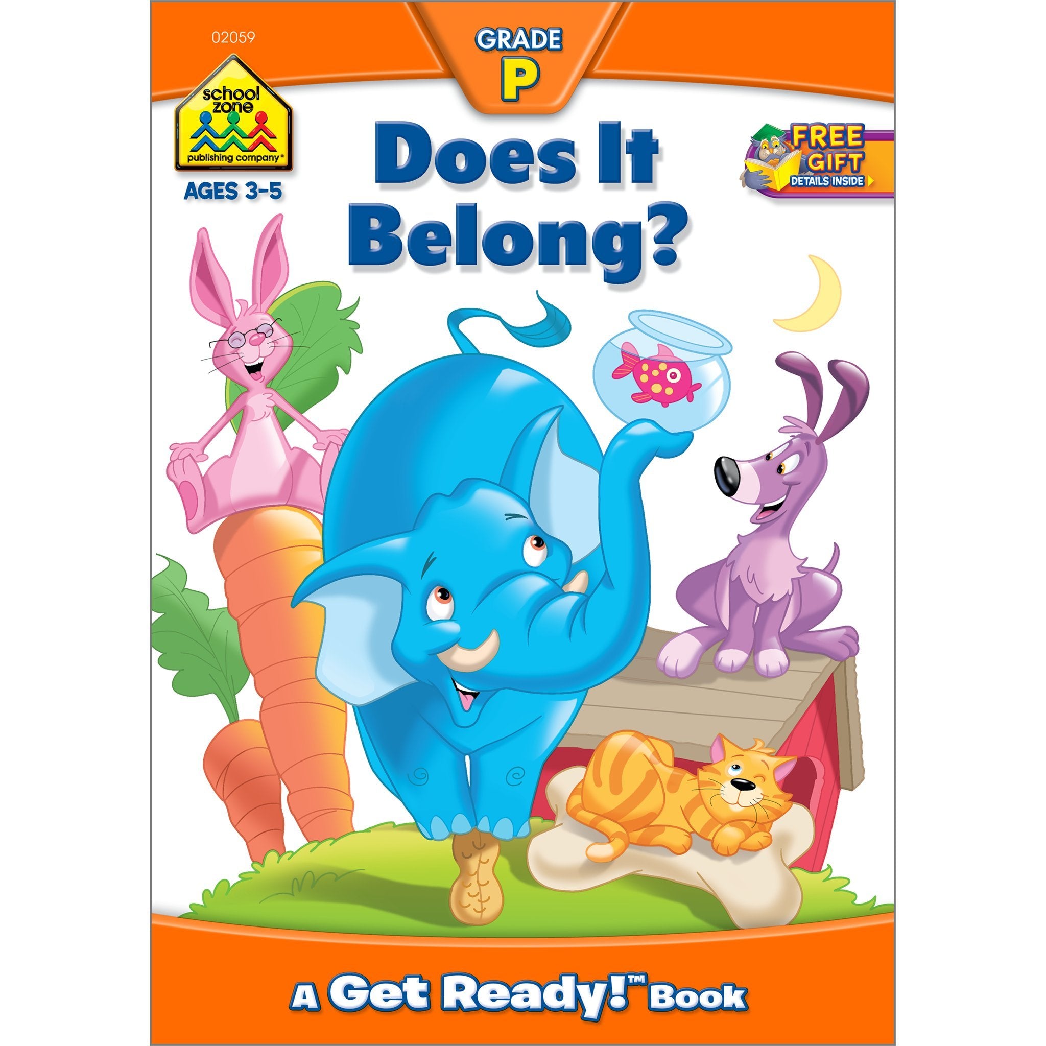School Zone Does It Belong? Workbook 32 Pages, Ages 3 To 5, Preschool To Kindergarten, Picture Puzzles, Grouping, Comparing ,Used