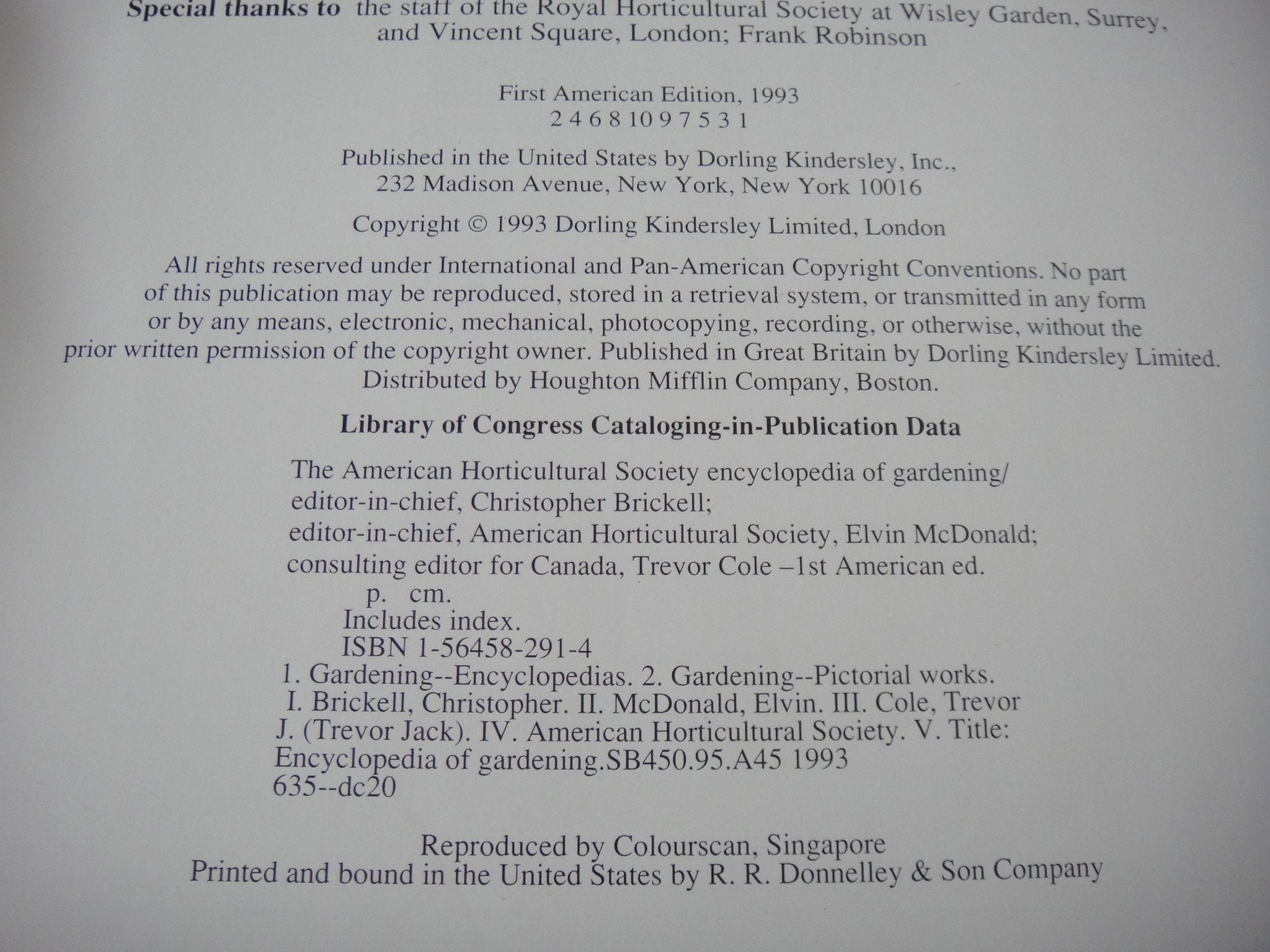 American Horticultural Society Encyclopedia of Gardening,Used