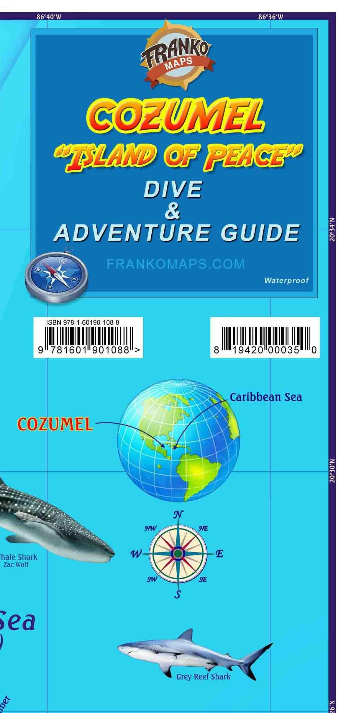 Cozumel Dive & Adventure Guide Franko Maps Waterproof Map,Used