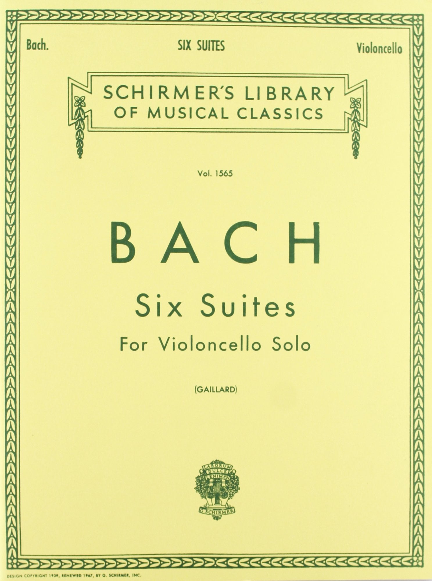 6 Suites for Violoncello Solo Bach Cello Suites Book: Schirmer Library of Classics Volume 1565,New