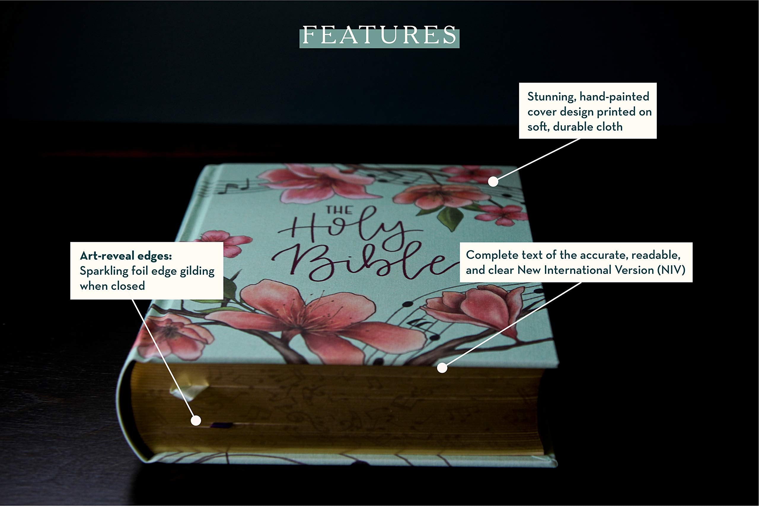NIV, Artisan Collection Bible, Cloth over Board, Teal Floral, Designed Edges under Gilding, Red Letter, Comfort Print,Used