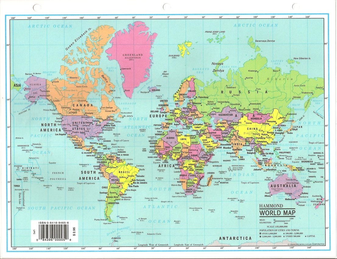 Map of the World/Map of United States: 2Sided Strip Map,Used