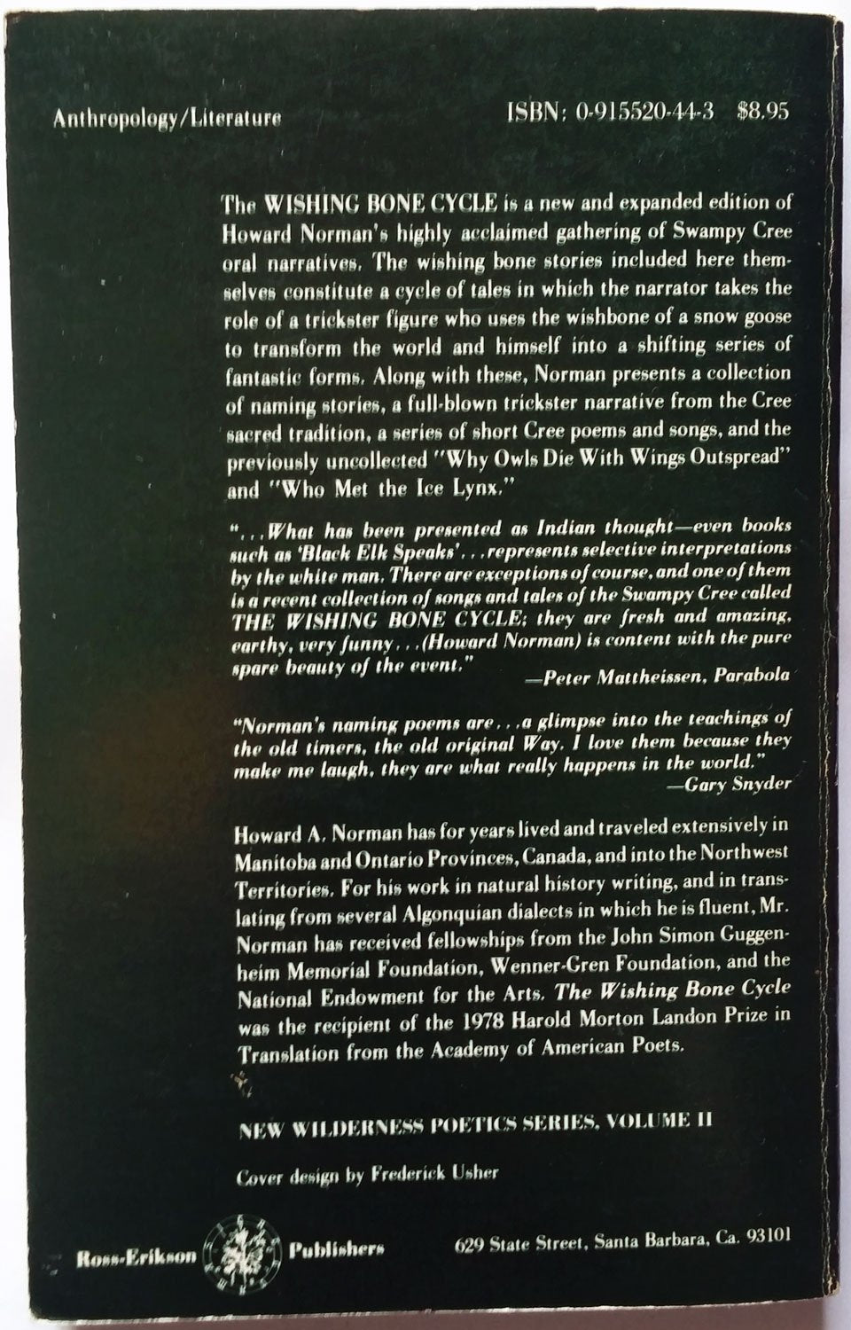 Wishing Bone Cycle: Narrative Poems Of The Swampy Cree Indians,New