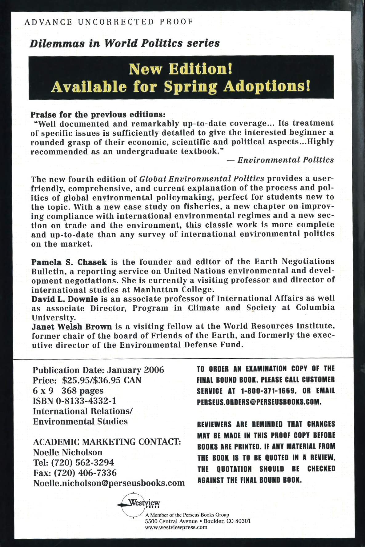 Global Environmental Politics (Dilemmas in World Politics),Used