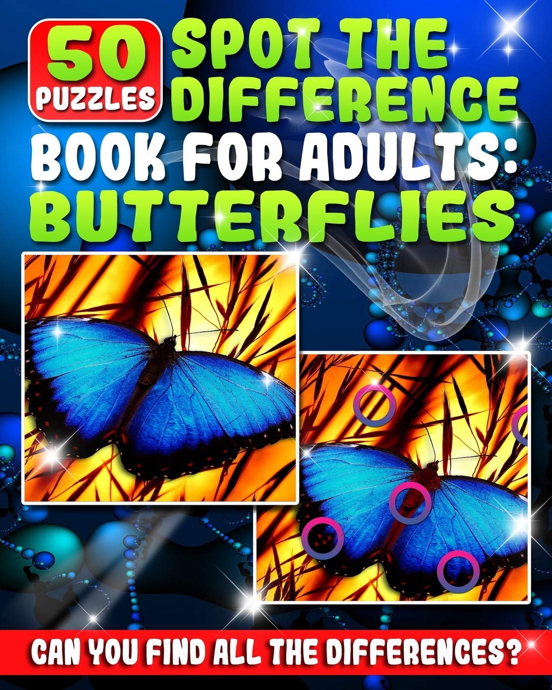 Spot the Difference Book for Adults Butterflies: 50 Various Butterfly Picture Puzzles Books for Adults. Do You Possess the Pow,Used