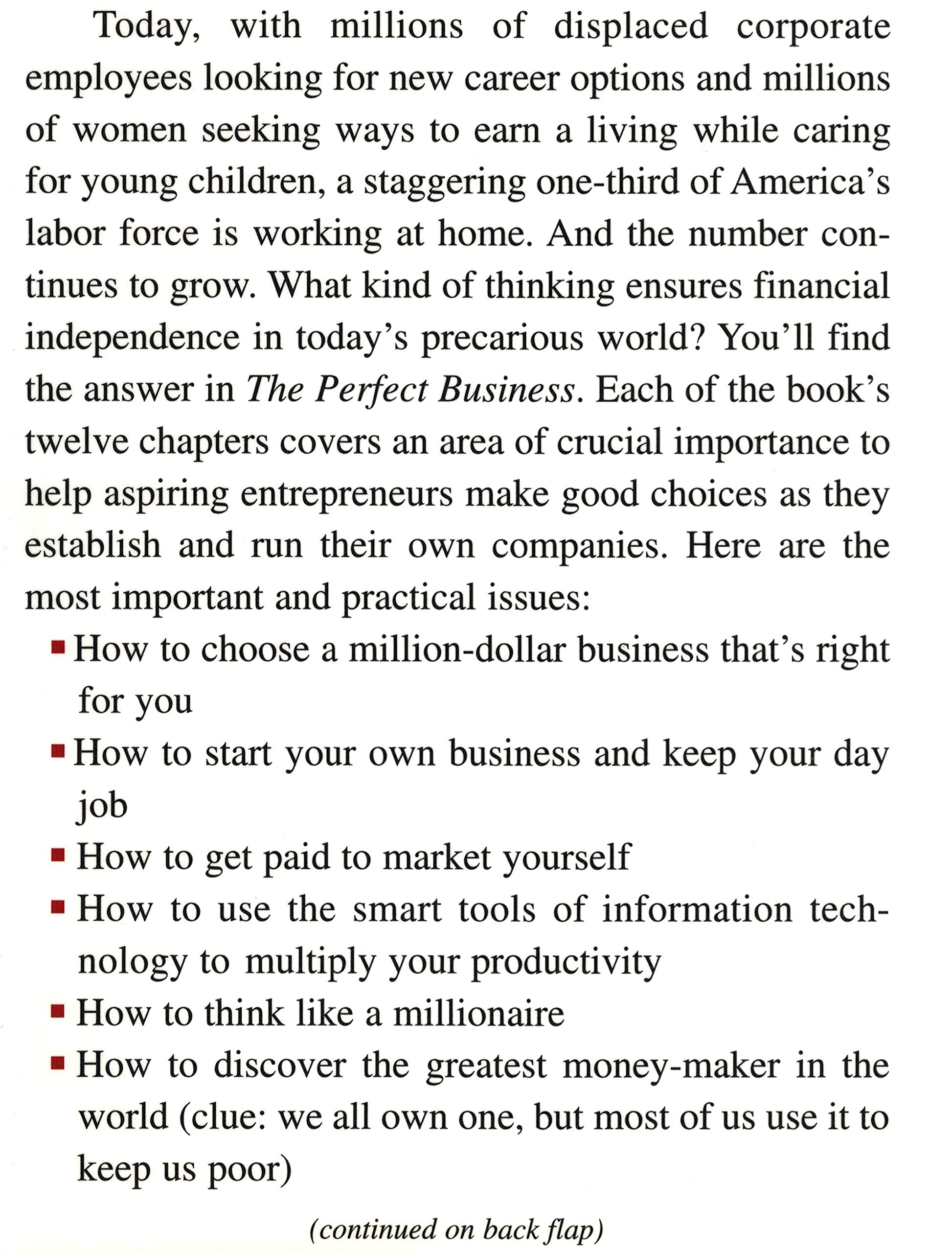 PERFECT BUSINESS: How to Make a Million from Home with No Payroll, No Employee Headaches, No Debts and No Sleepless Nights,Used