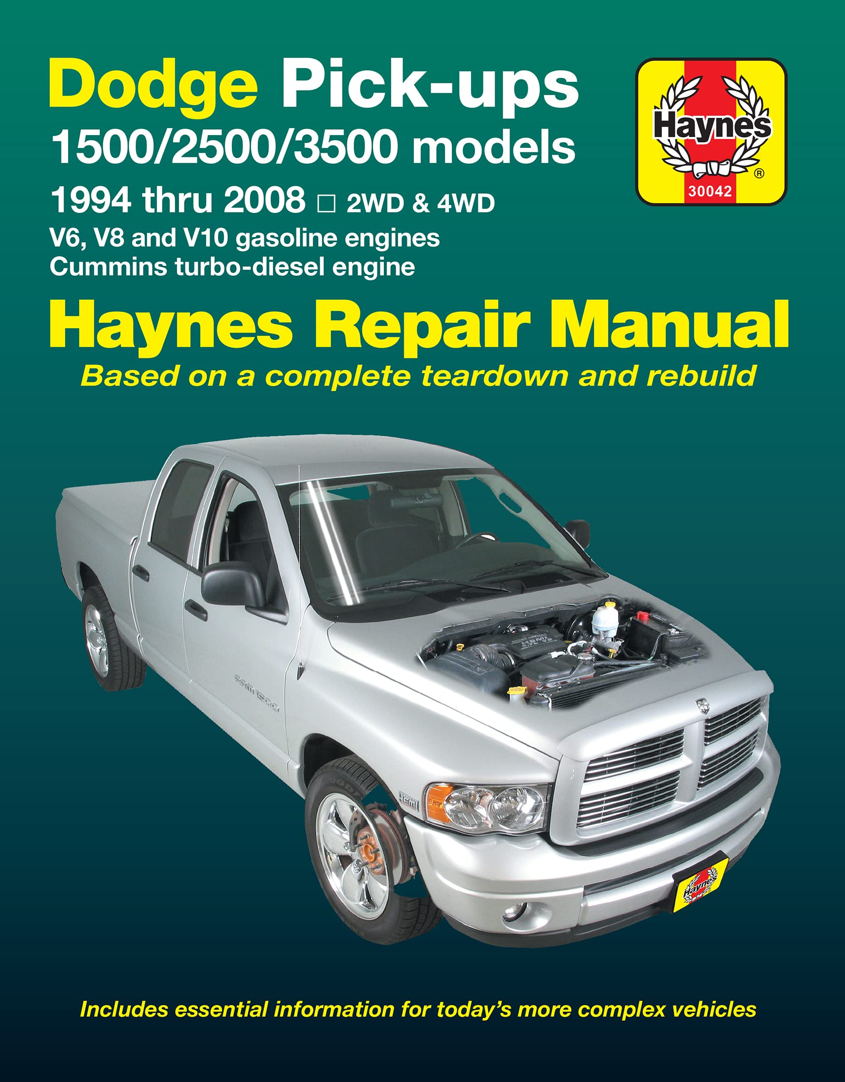 Dodge 1500, 2500 & 3500 Pickups (9408) with V6, V8 & V10 Gas & Cummins turbodiesel, 2WD & 4WD Haynes Repair Manual (Does not ,Used