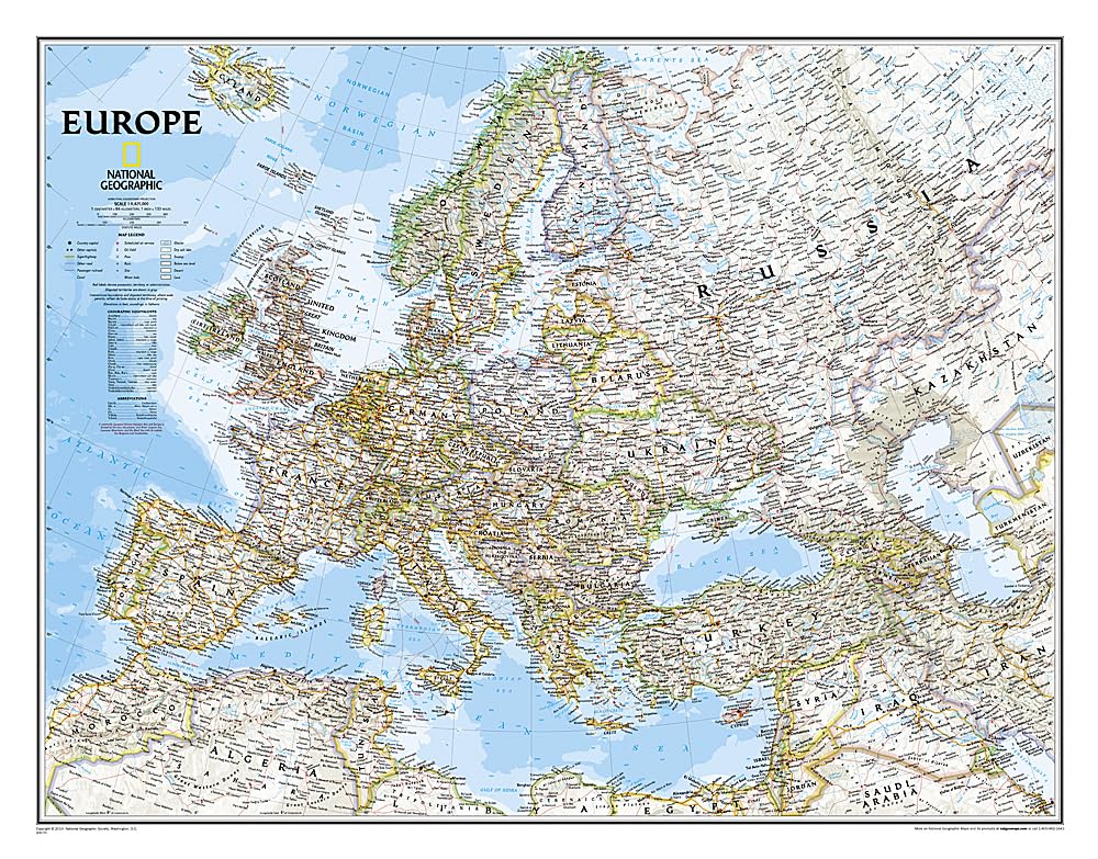 National Geographic: Europe Classic Wall Map (30.5 X 23.75 Inches) (National Geographic Reference Map),New