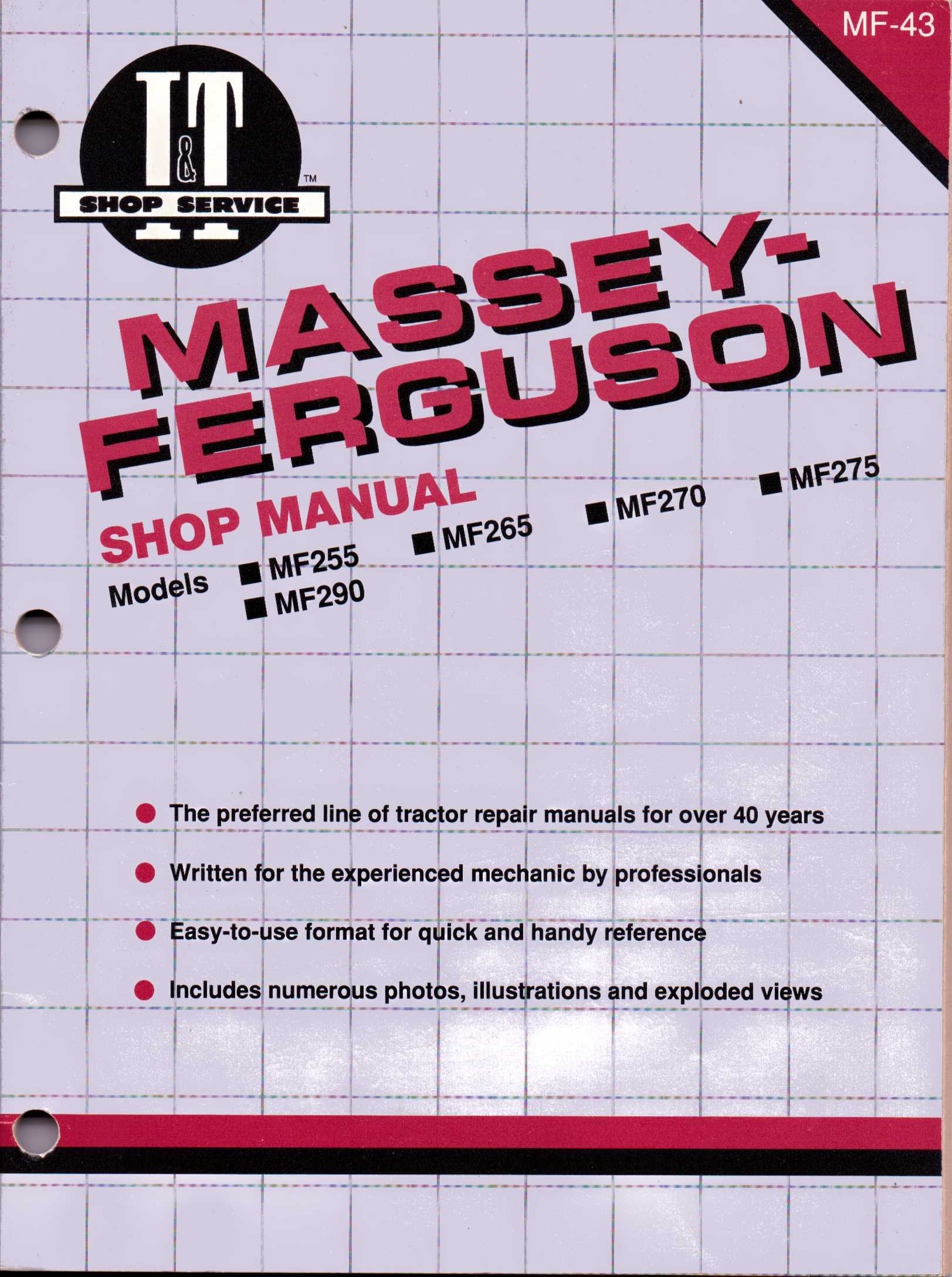 Massey Ferguson Shop Manual Models MF255 MF265 MF270 + (Manual Mf43),Used