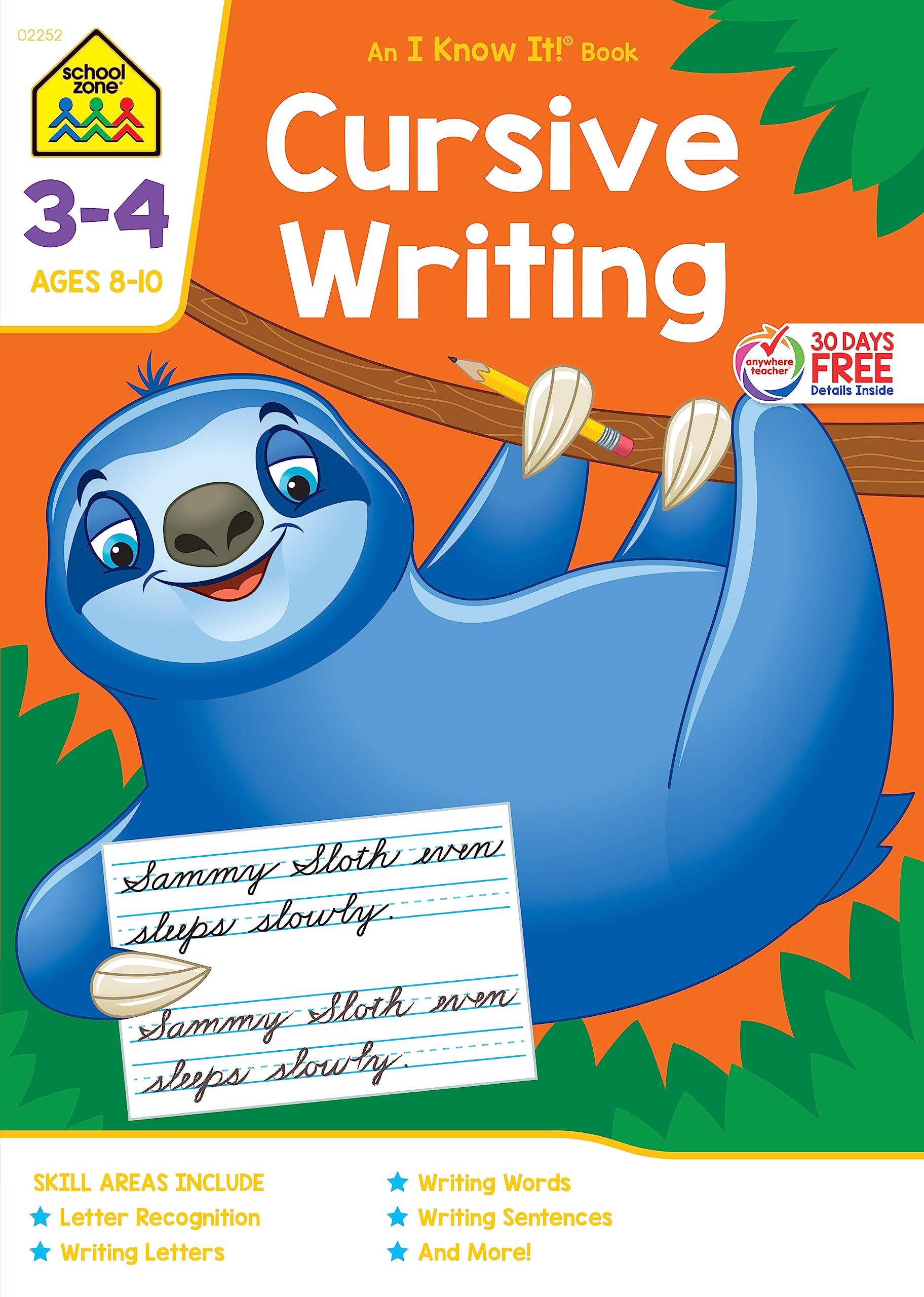 School Zone Cursive Writing Workbook 64 Pages, Ages 8 to 10, 3rd Grade, 4th Grade, Practice Handwriting, Tracing, Letters, W,New