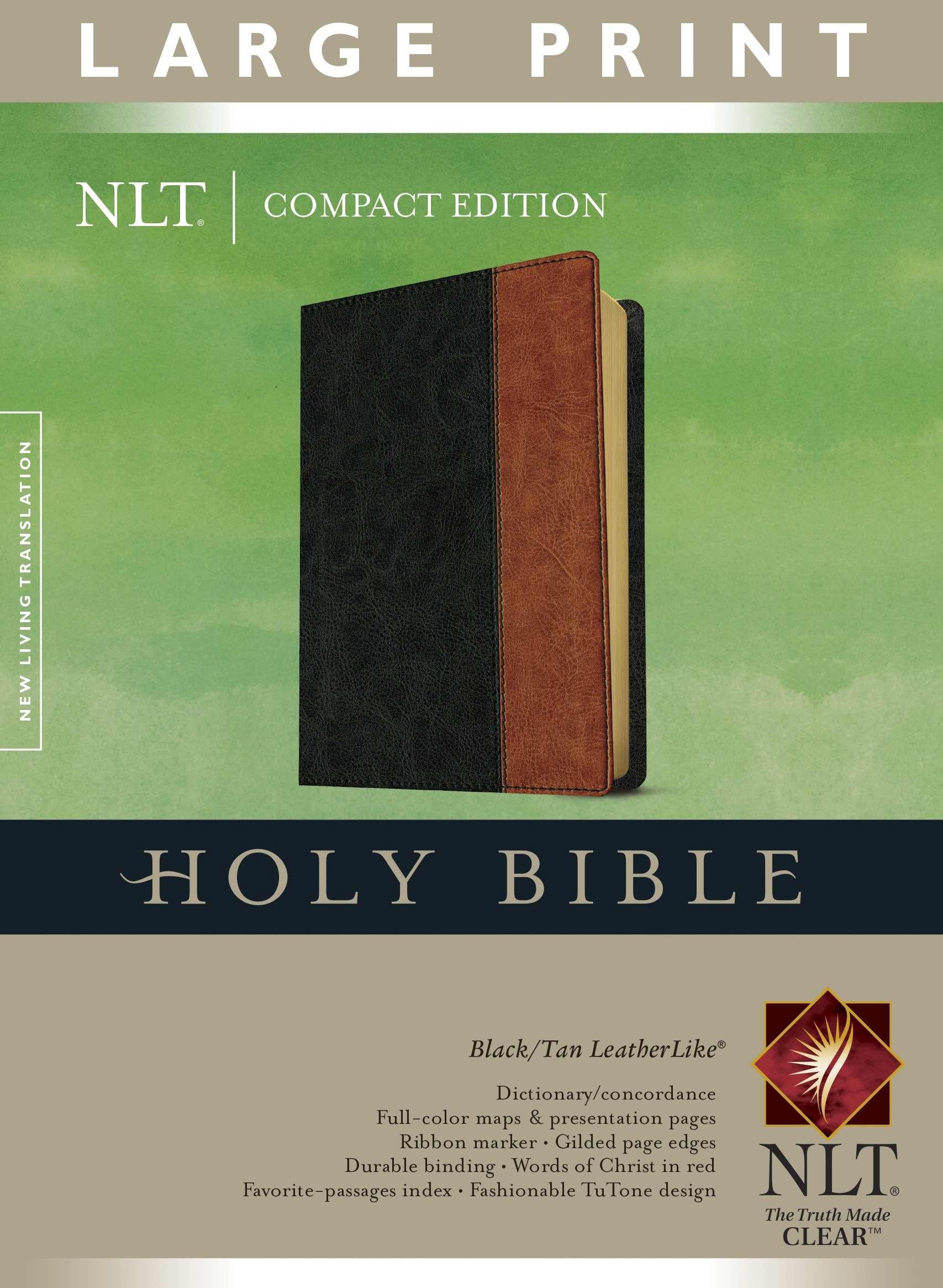 Compact Edition Bible NLT, Large Print, TuTone (Red Letter, LeatherLike, Black/Tan),Used